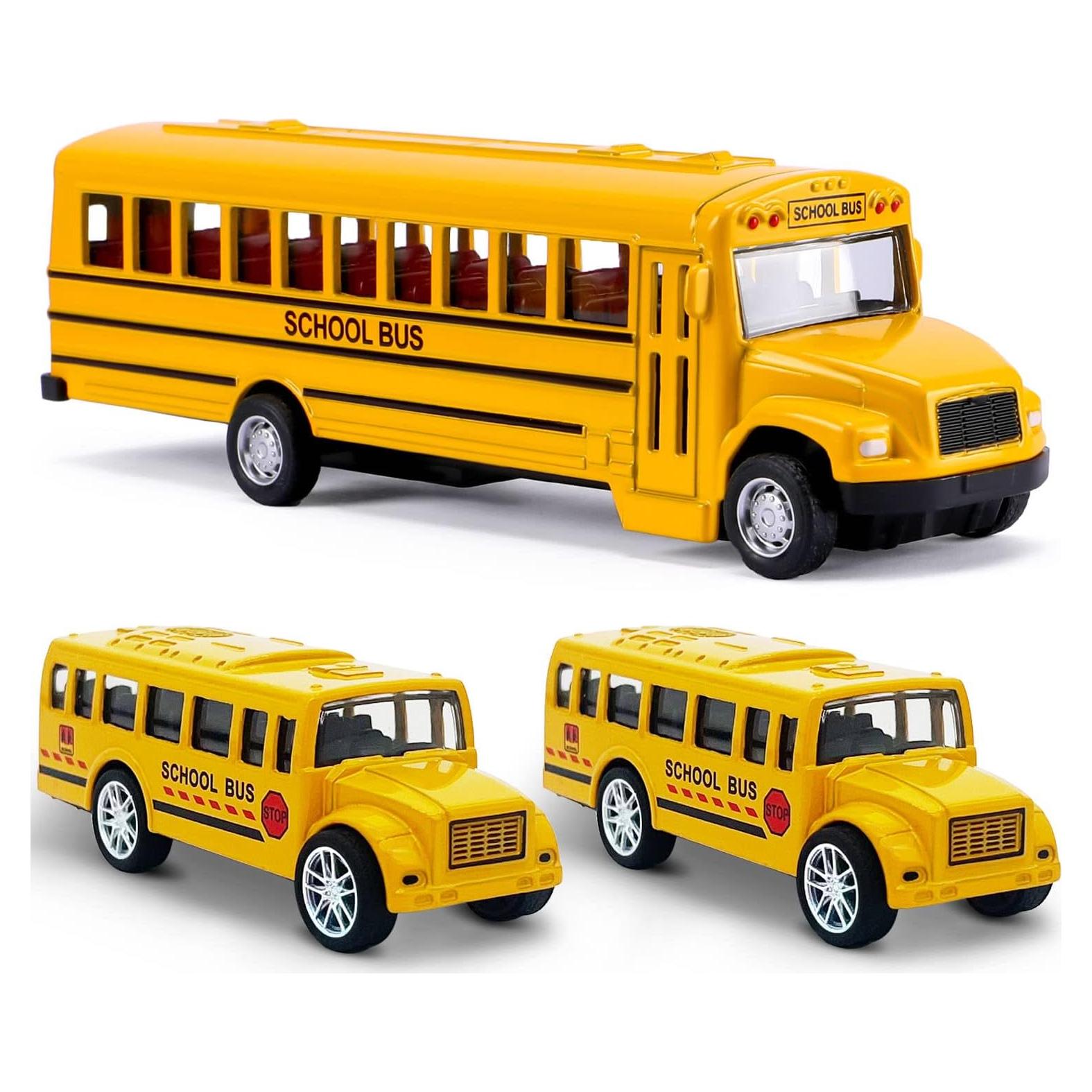 Paquete de 3 Autobuses Escolares Retroceder FANELEQU Metal