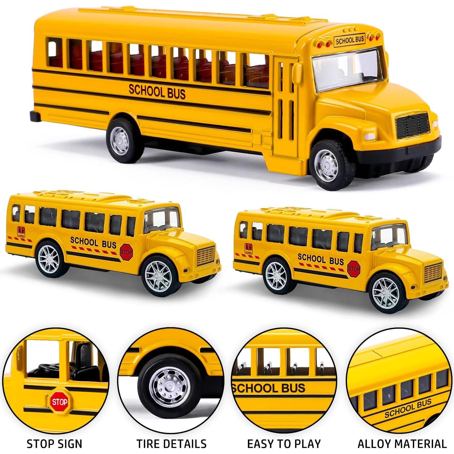 Paquete de 3 Autobuses Escolares Retroceder FANELEQU Metal