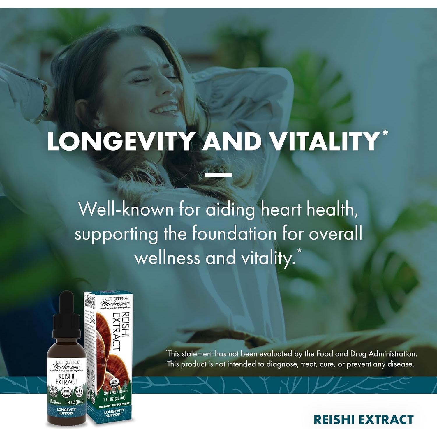 Extracto de Reishi Host Defense 30ml - Suplemento Inmunológico y Energético