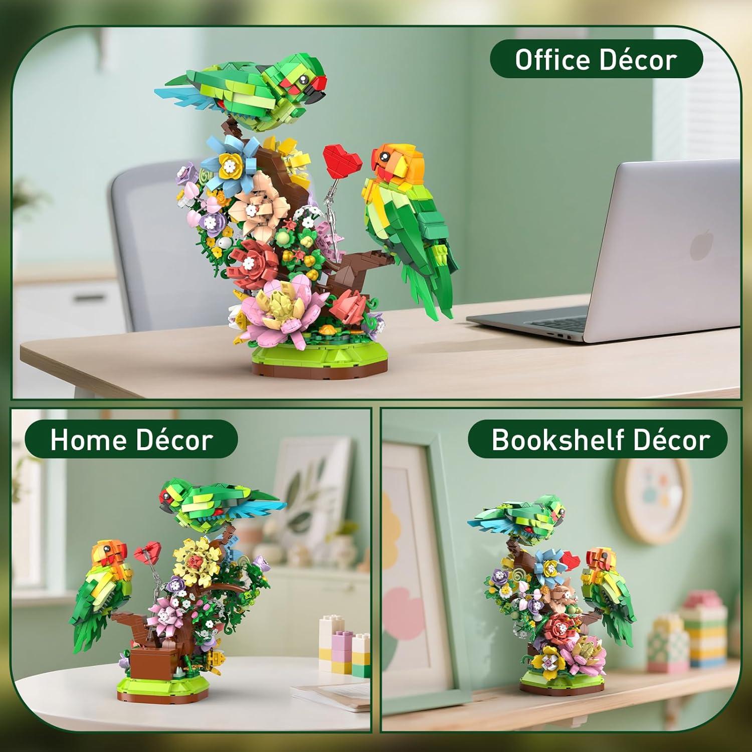 Set de Construcción de Flores y Loro Vziimo 1050 Piezas LED