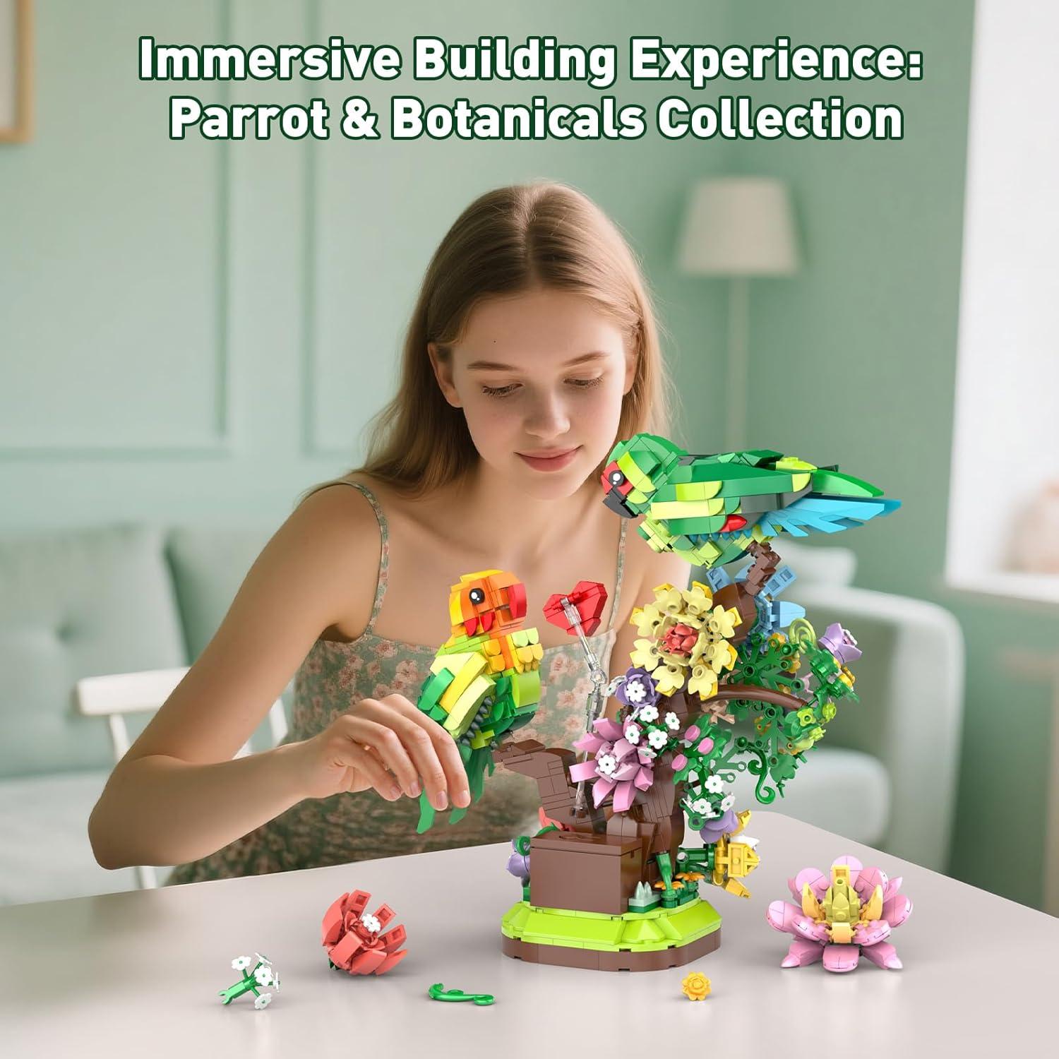 Set de Construcción de Flores y Loro Vziimo 1050 Piezas LED