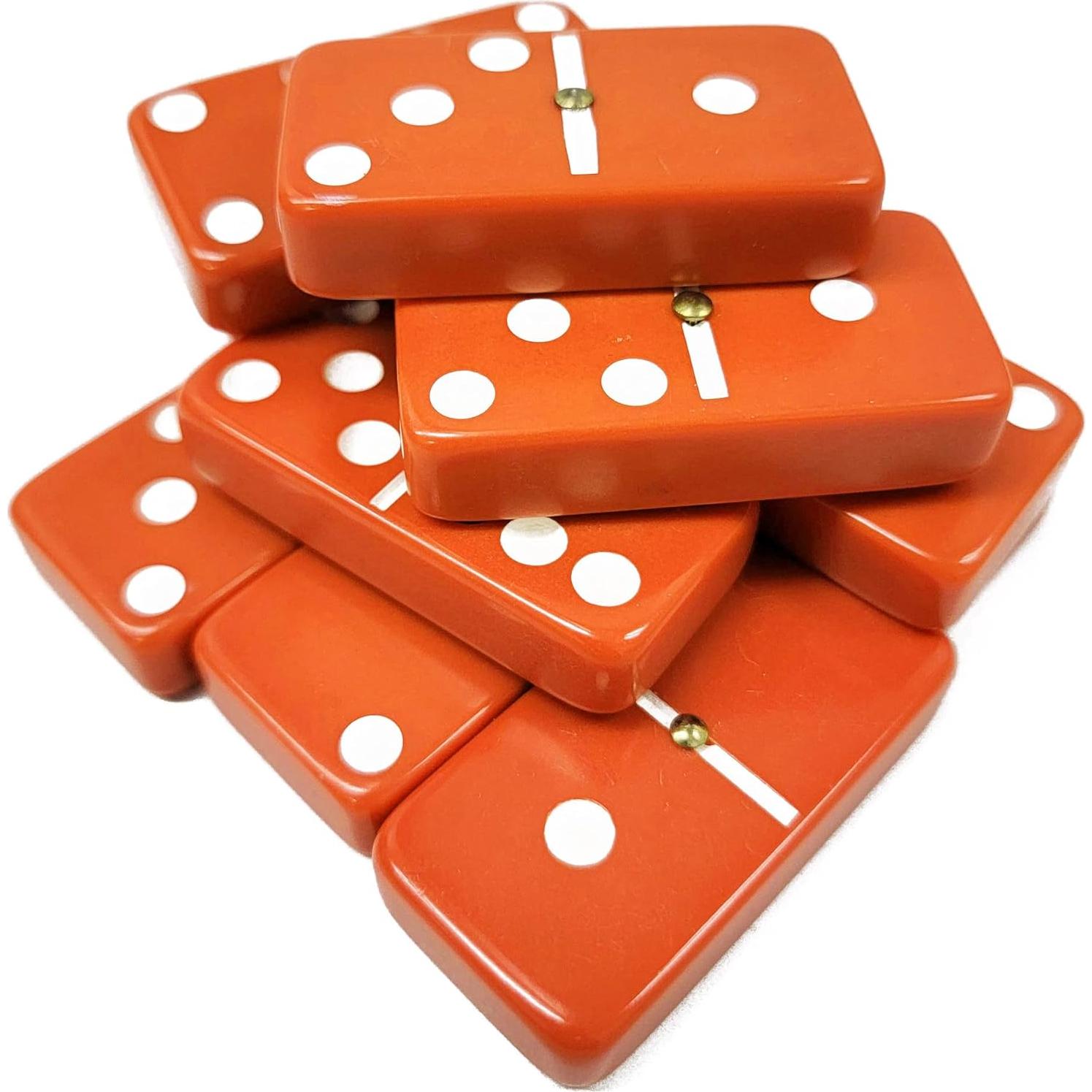 Dominó Doble 6 Marion & Co. Jumbo Naranja con Puntos Blancos