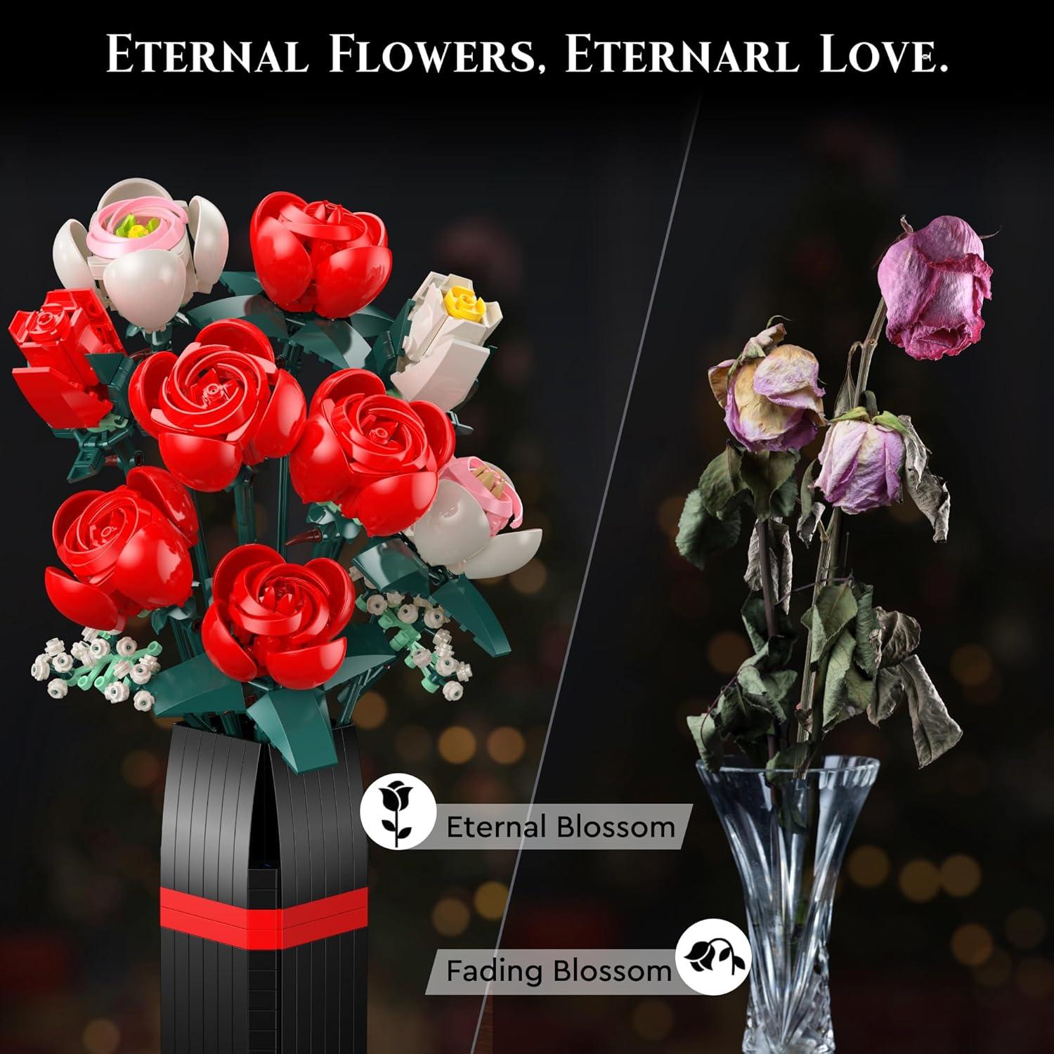 Set de Construcción Ramo de Rosas MONOFUN 841 Piezas DIY