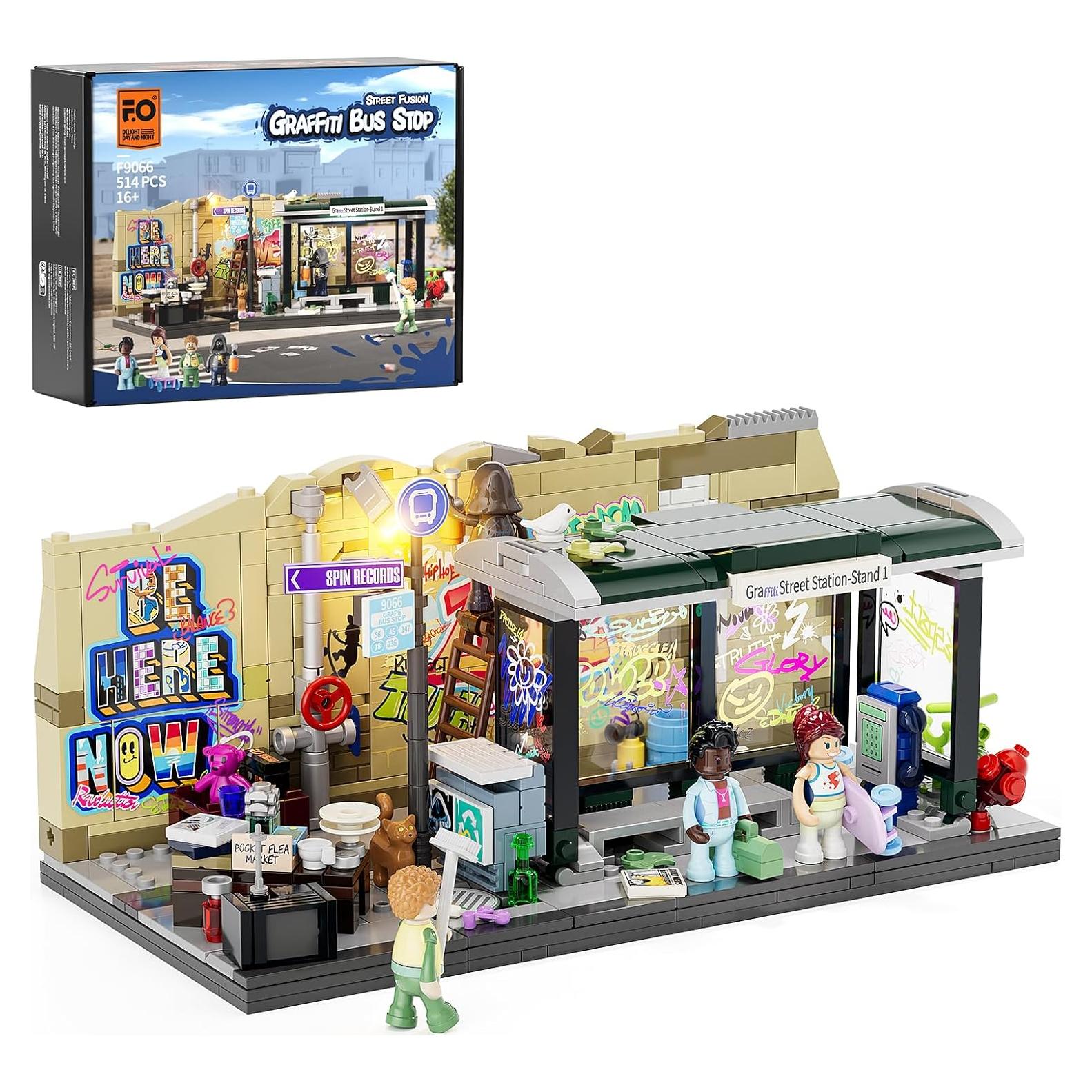 Conjunto de Ladrillos FUNWHOLE Estación de Autobuses Graffiti 514 Pcs