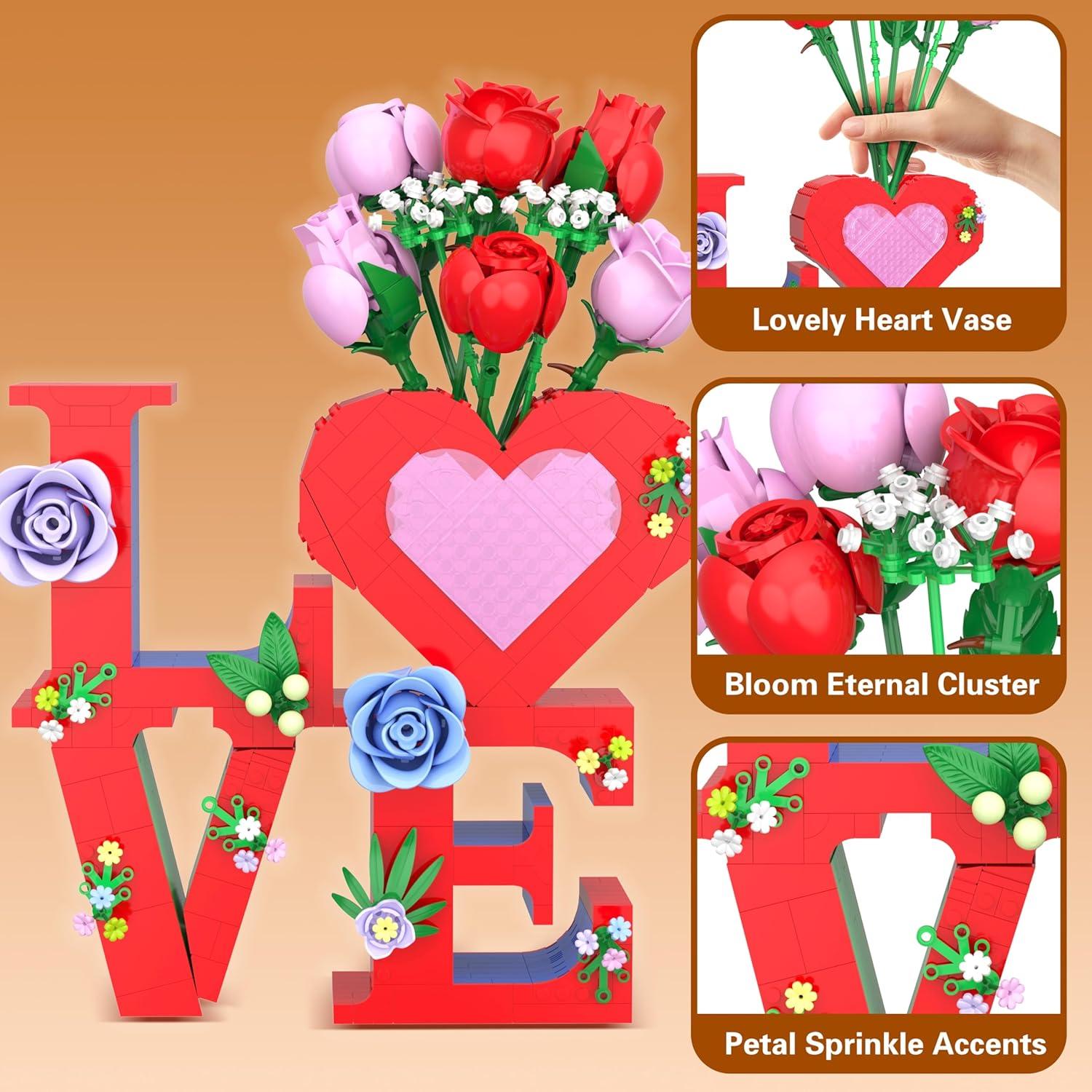 Conjunto de Juguete de Construcción Jarrón Corazón QIFUN 1216 Pzs