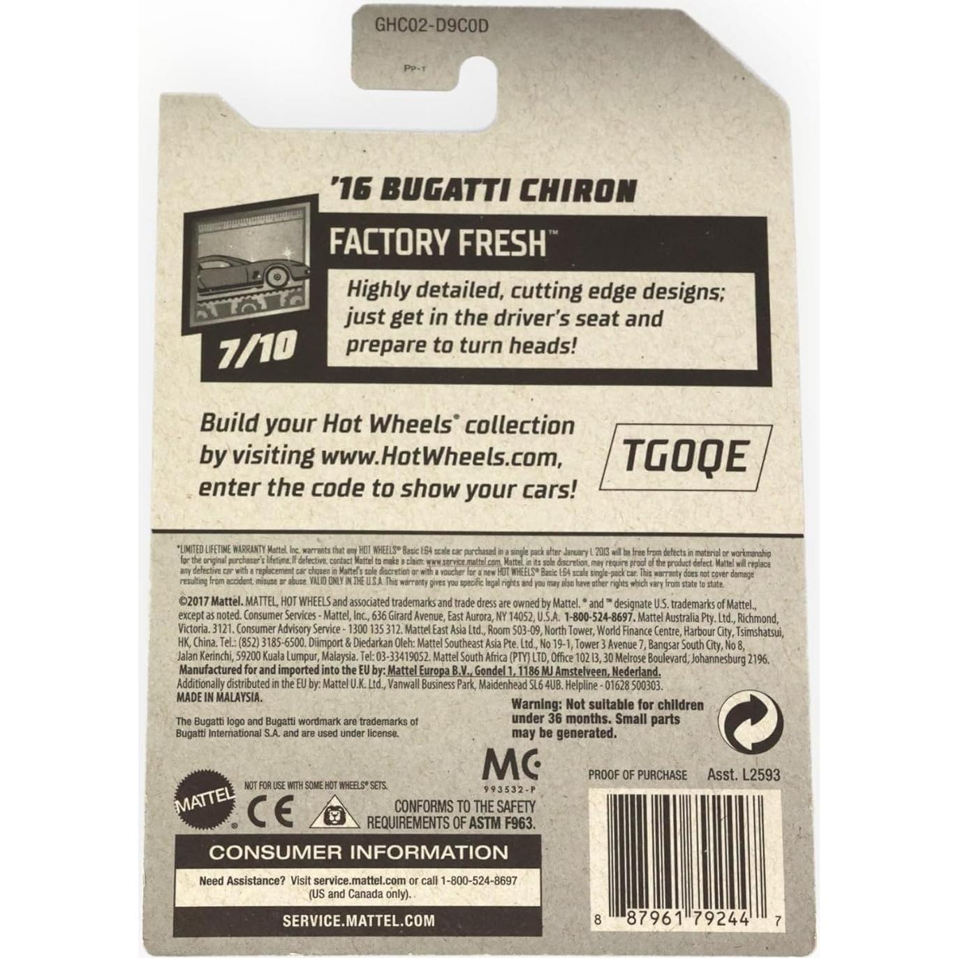 Hot Wheels Bugatti Chiron 2020 Escala 1:64 Coleccionable