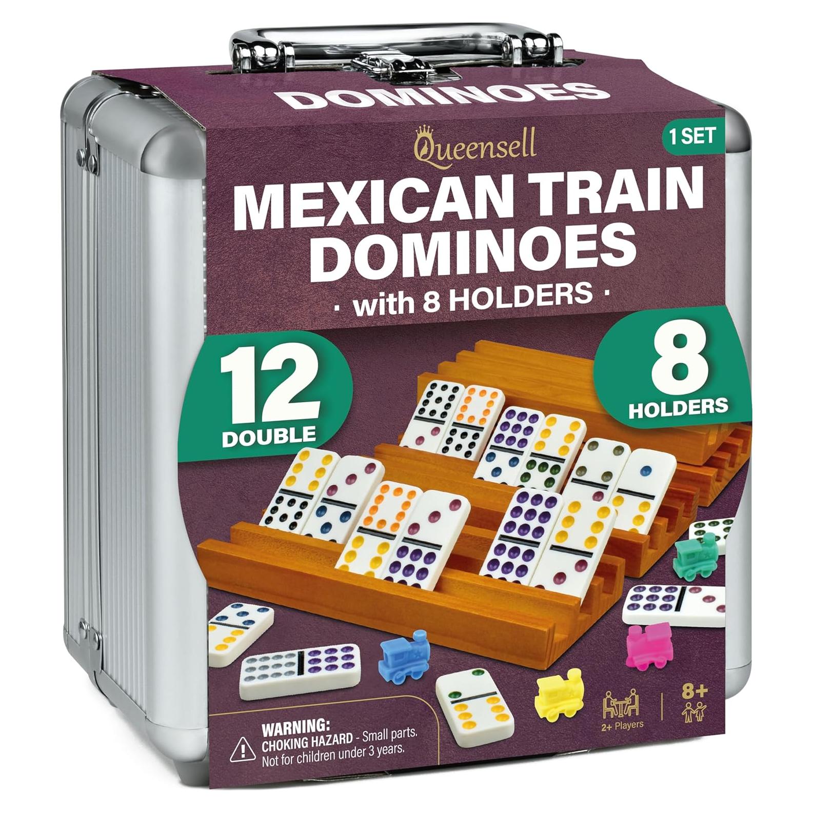 Juego de Dominó Mexicano Queensell Doble 12 con 8 Soportes