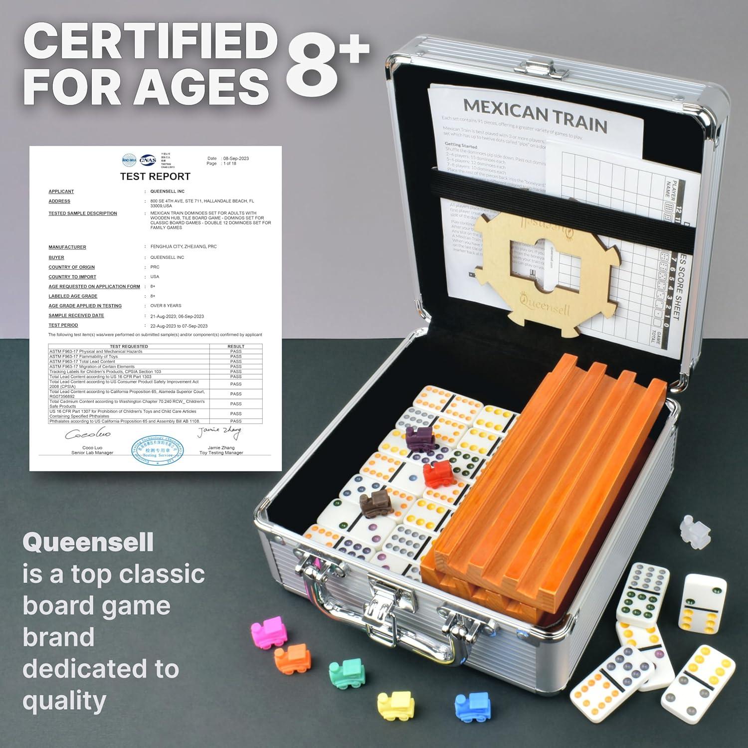 Juego de Dominó Mexicano Queensell Doble 12 con 8 Soportes