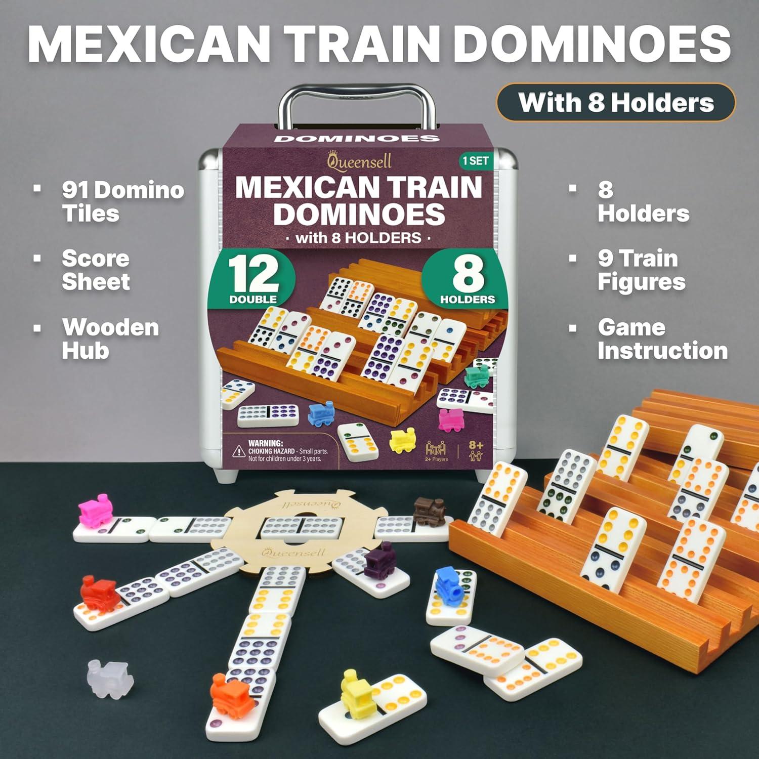 Juego de Dominó Mexicano Queensell Doble 12 con 8 Soportes