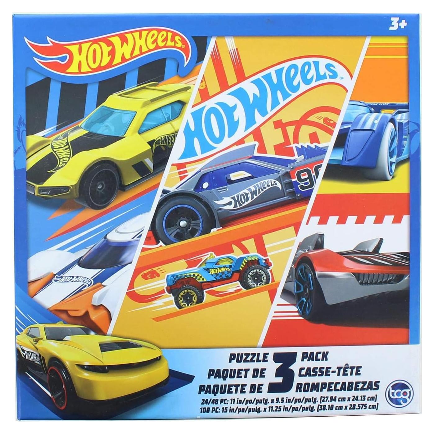 Rompecabezas para Niños Hot Wheels 3 Pack 24/48/100 Piezas