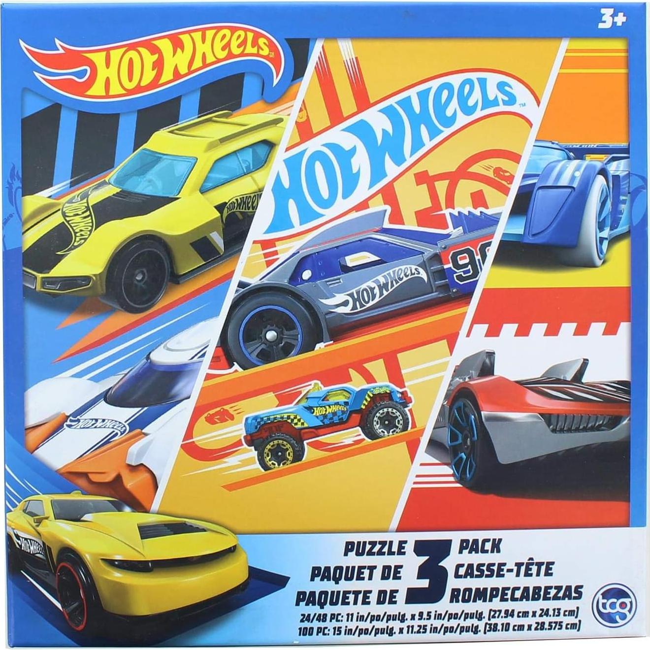Rompecabezas para Niños Hot Wheels 3 Pack 24/48/100 Piezas