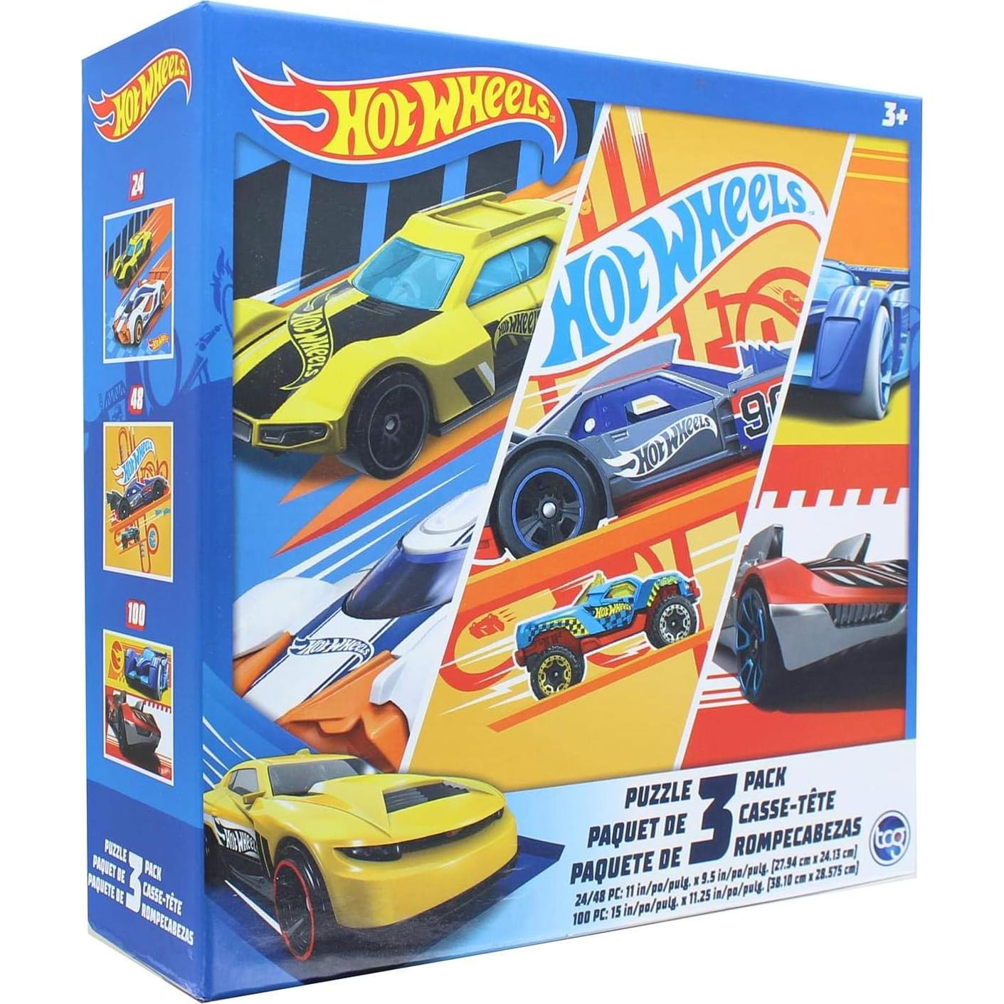 Rompecabezas para Niños Hot Wheels 3 Pack 24/48/100 Piezas