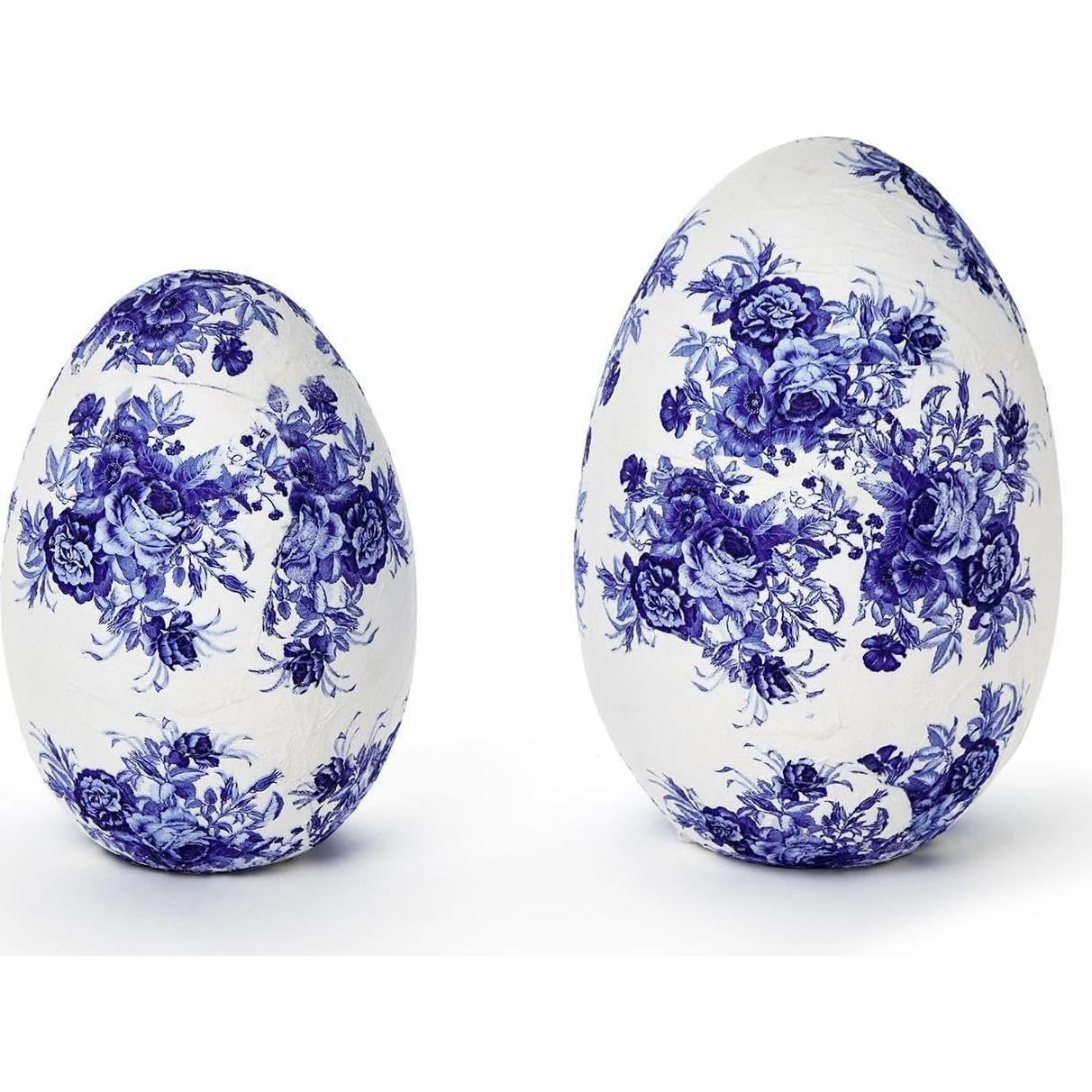 Set de 4 Huevos de Papel Maché Two's Company Azul y Blanco