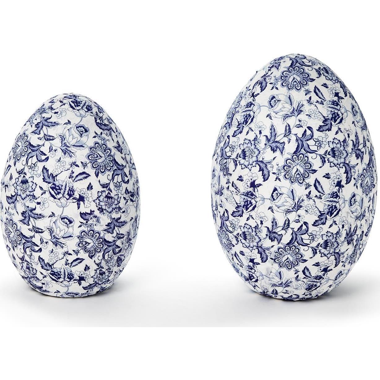 Set de 4 Huevos de Papel Maché Two's Company Azul y Blanco