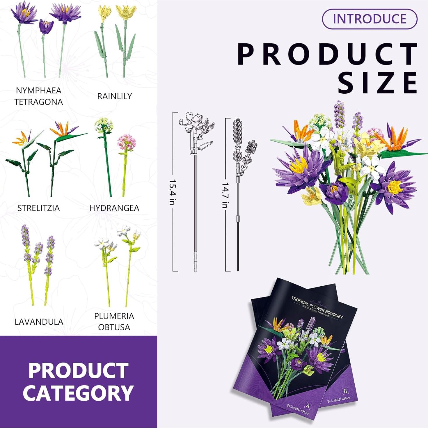 Juego de Construcción de Ramo de Flores JRUTEH - 890 Piezas