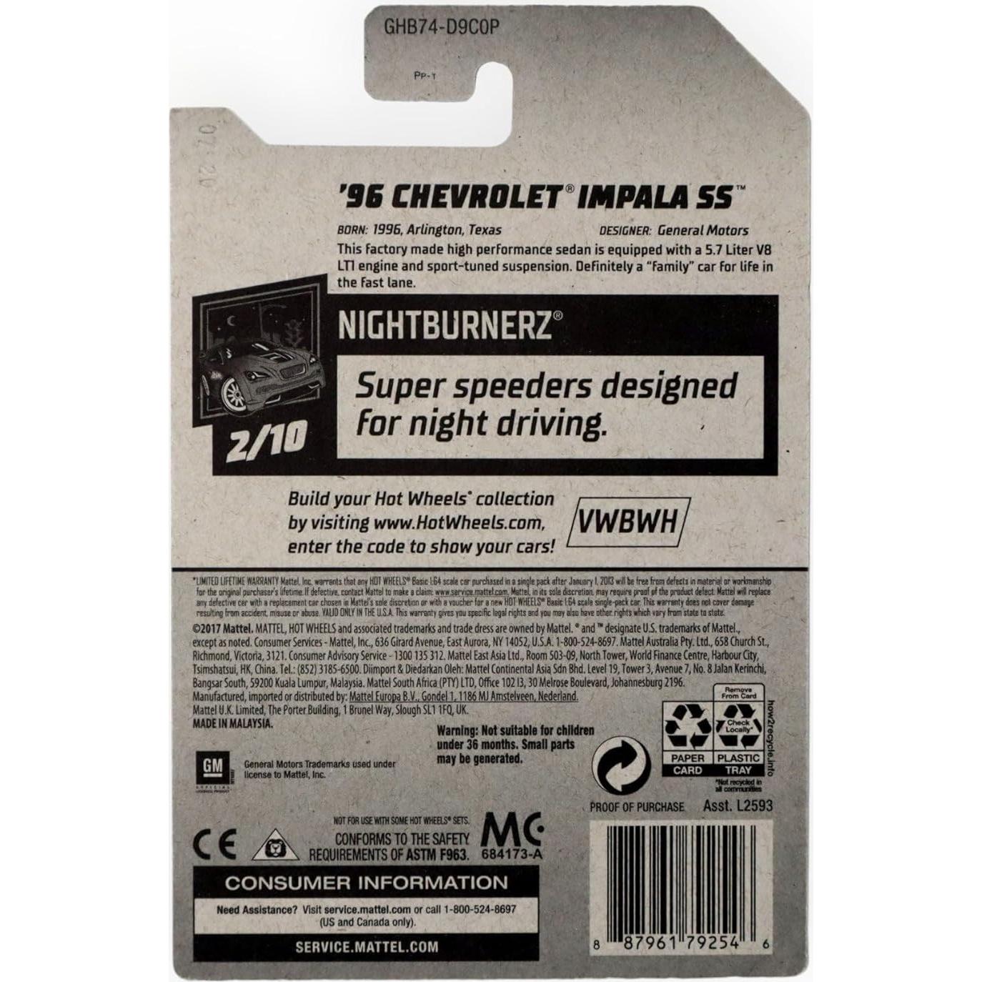 Auto de colección Hot Wheels Chevrolet Impala SS 1996 1:64