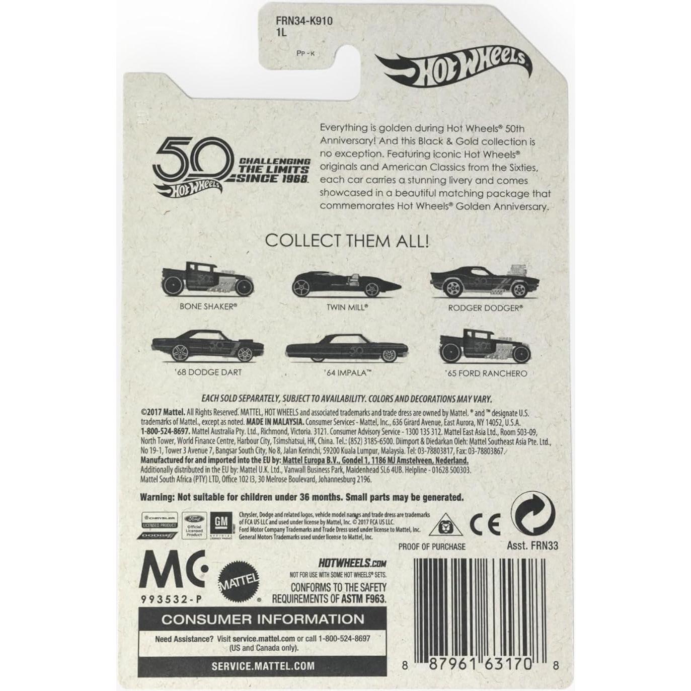 Hot Wheels Bone Shaker 50 Aniversario Escala 1:64 Negro/Dorado