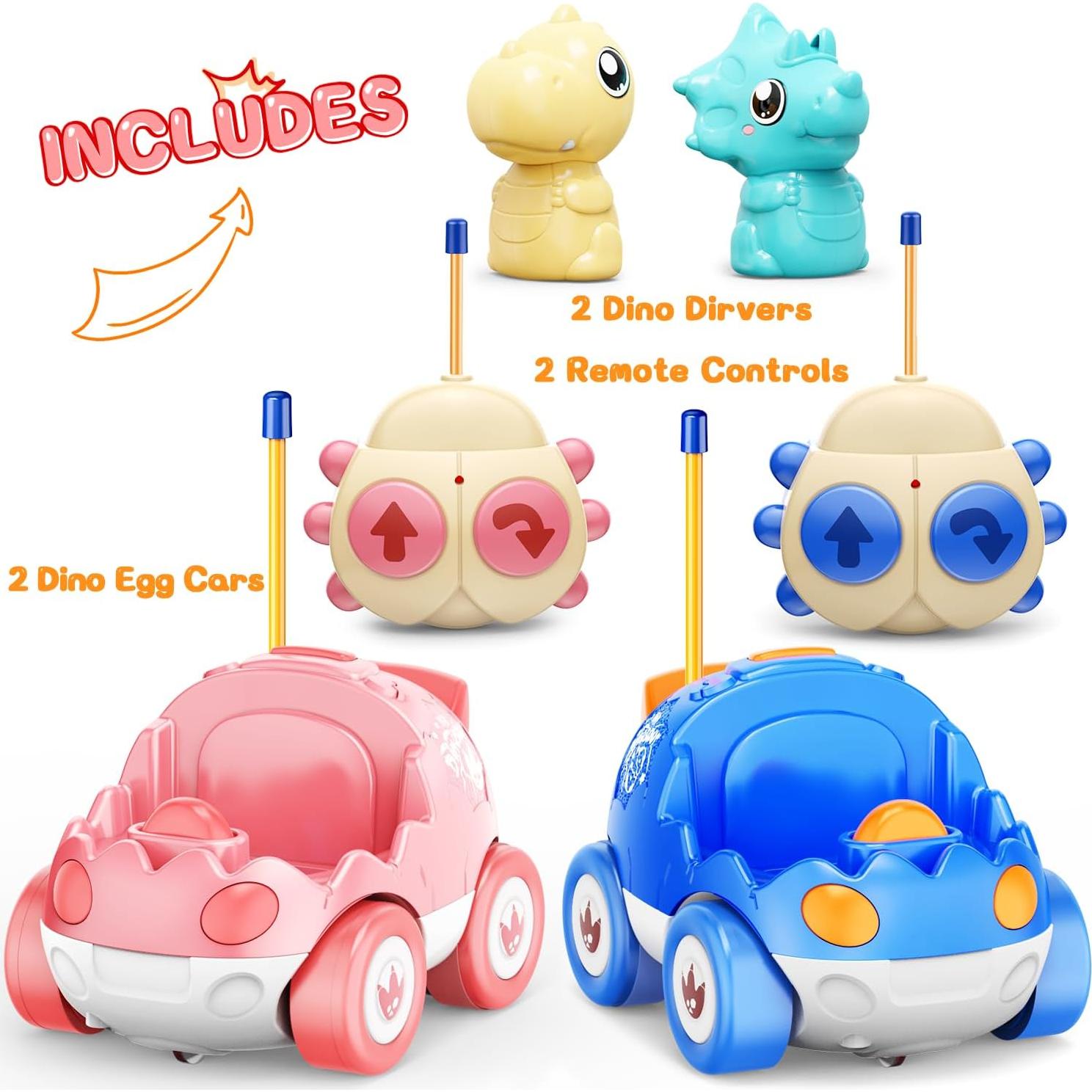 Paquete de 2 Coches RC Dinosaurio Kidz do Rosa y Azul