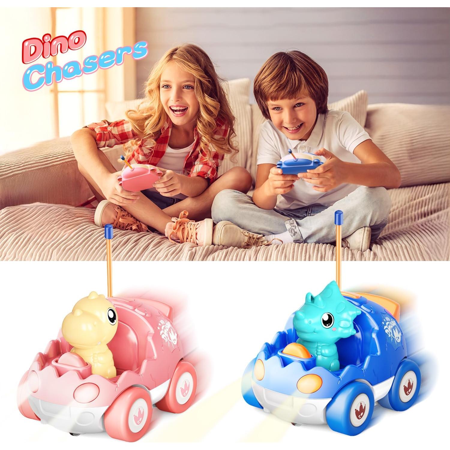 Paquete de 2 Coches RC Dinosaurio Kidz do Rosa y Azul