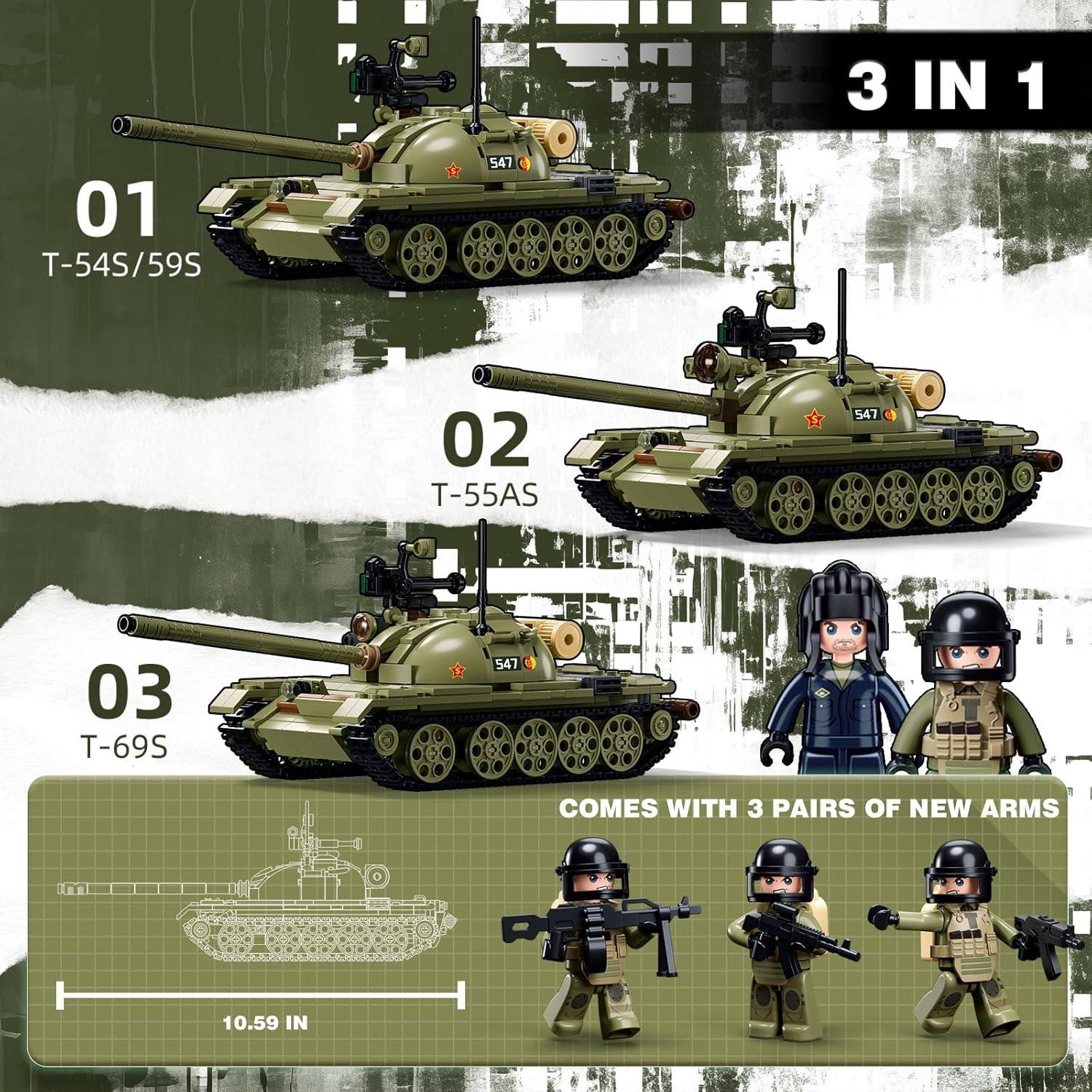 Juego de Construcción Tanque Militar Sluban 3 en 1 T-54 T-55