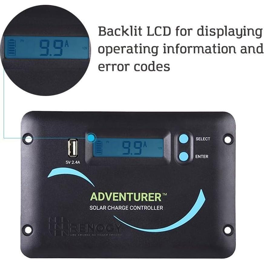 Controlador Carga Solar PWM Renogy Aventurero 30A 12V/24V