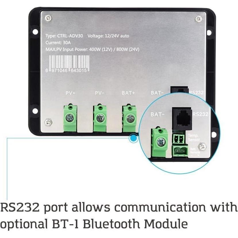 Controlador Carga Solar PWM Renogy Aventurero 30A 12V/24V