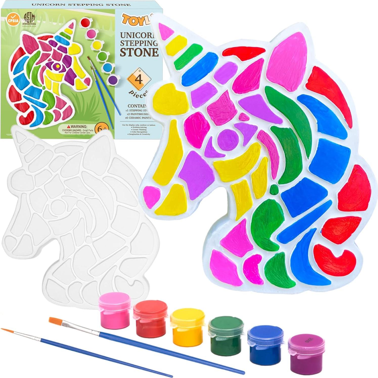 Kit de Pintura de Piedra de Jardín Unicornio TOYLI - 2 Pinceles y 6 Pinturas
