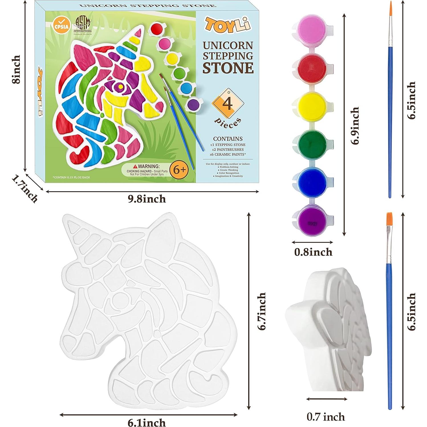 Kit de Pintura de Piedra de Jardín Unicornio TOYLI - 2 Pinceles y 6 Pinturas