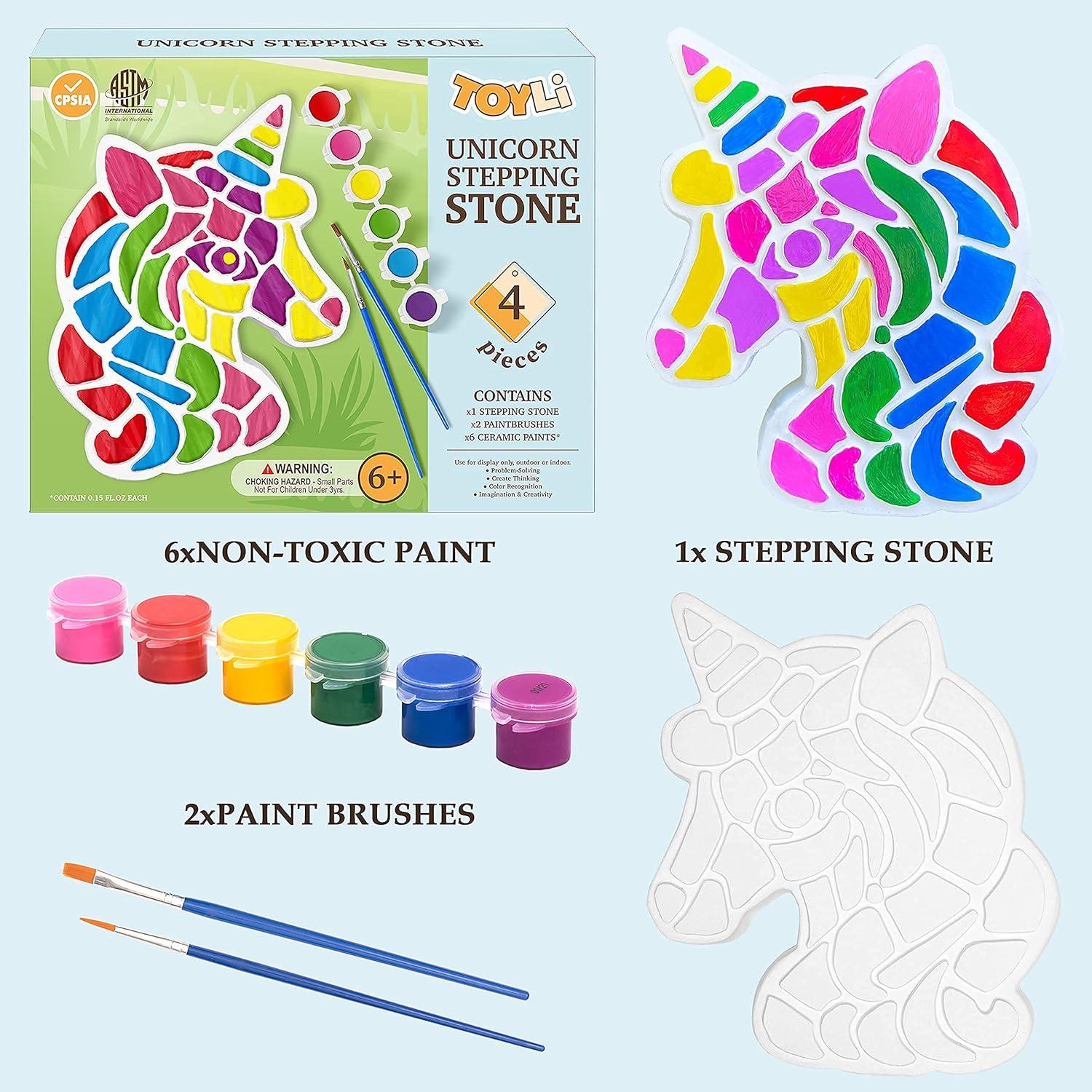 Kit de Pintura de Piedra de Jardín Unicornio TOYLI - 2 Pinceles y 6 Pinturas