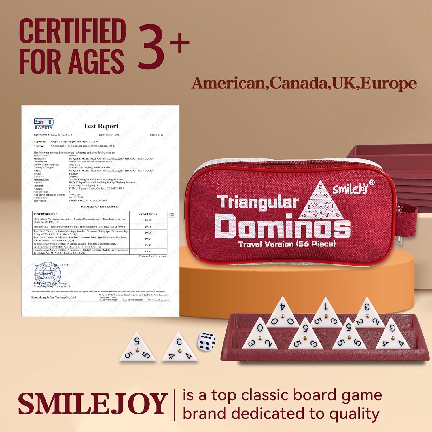 Dominó Triangular Smilejoy con Spinners - 56 Fichas