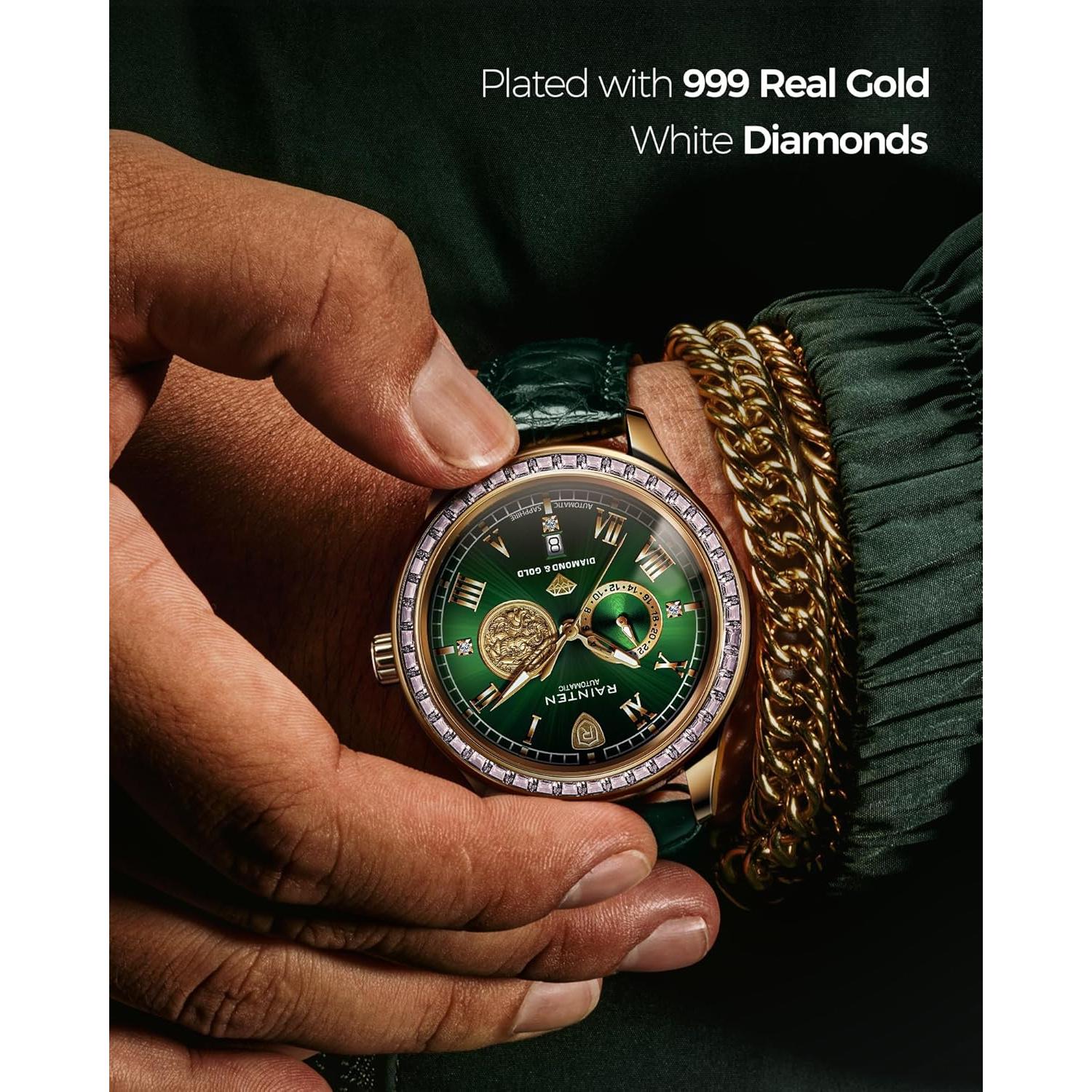 Reloj Mecánico Automático RAINTEN R9001 Verde con Cuero