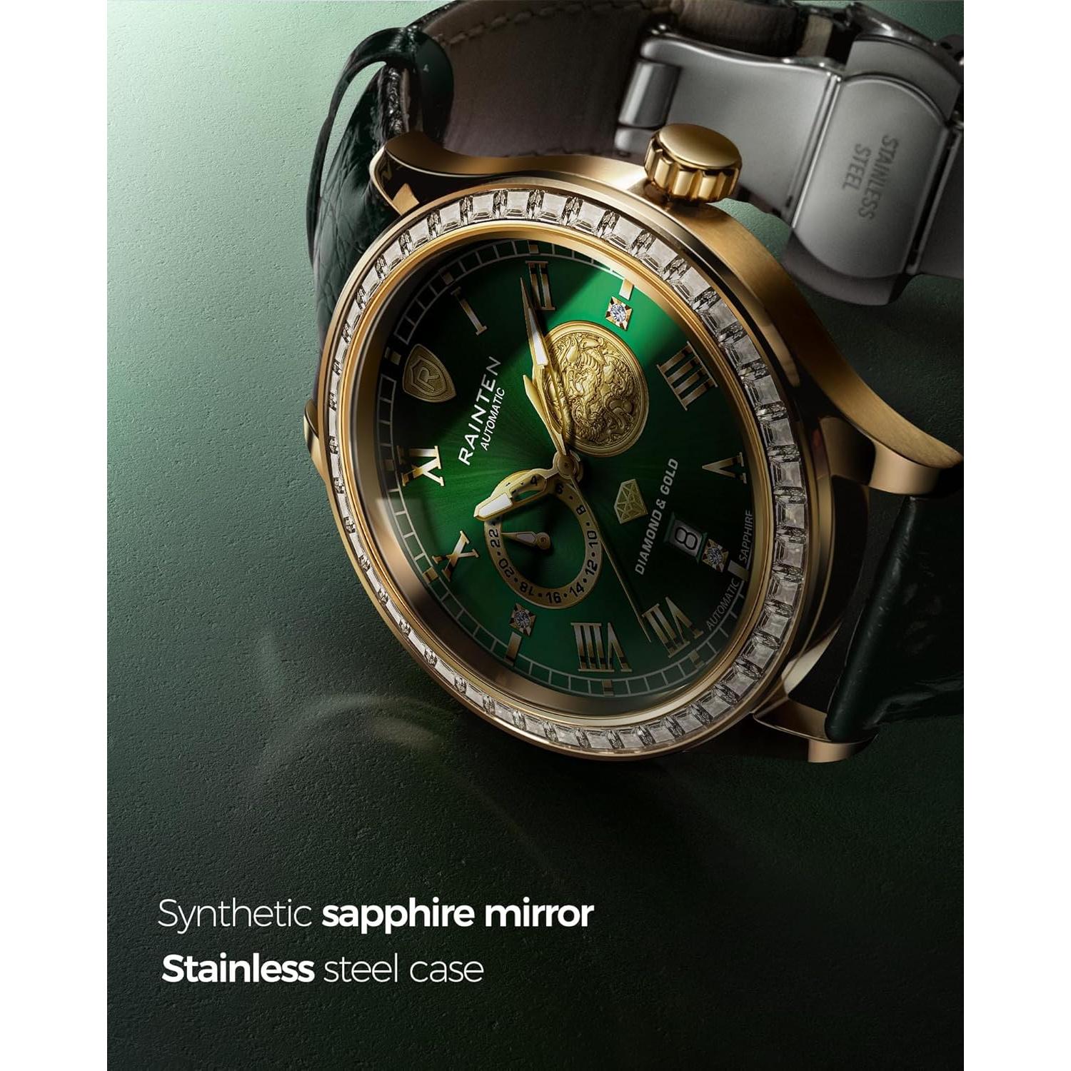 Reloj Mecánico Automático RAINTEN R9001 Verde con Cuero