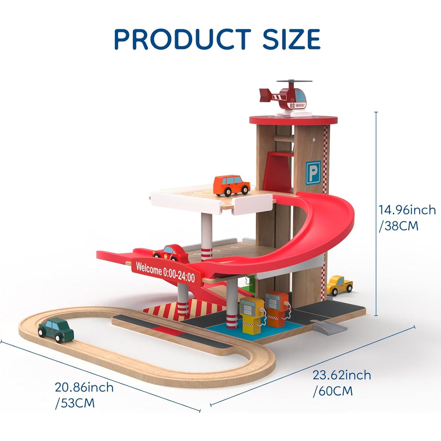 Garaje de Juguete Letoiz con Elevador y 4 Coches - Madera