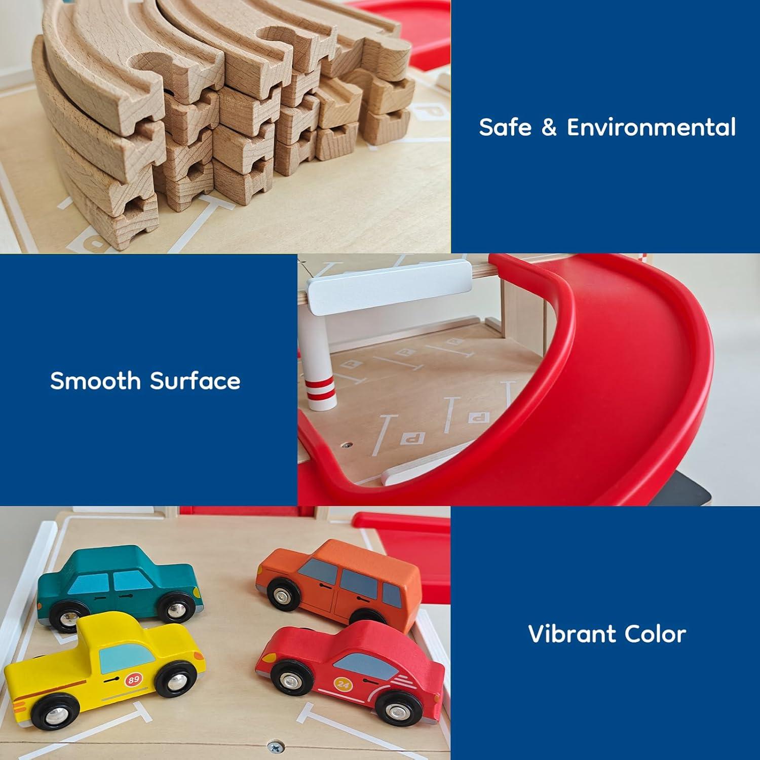 Garaje de Juguete Letoiz con Elevador y 4 Coches - Madera