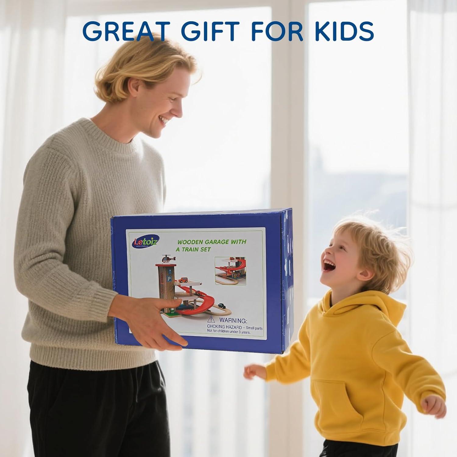 Garaje de Juguete Letoiz con Elevador y 4 Coches - Madera