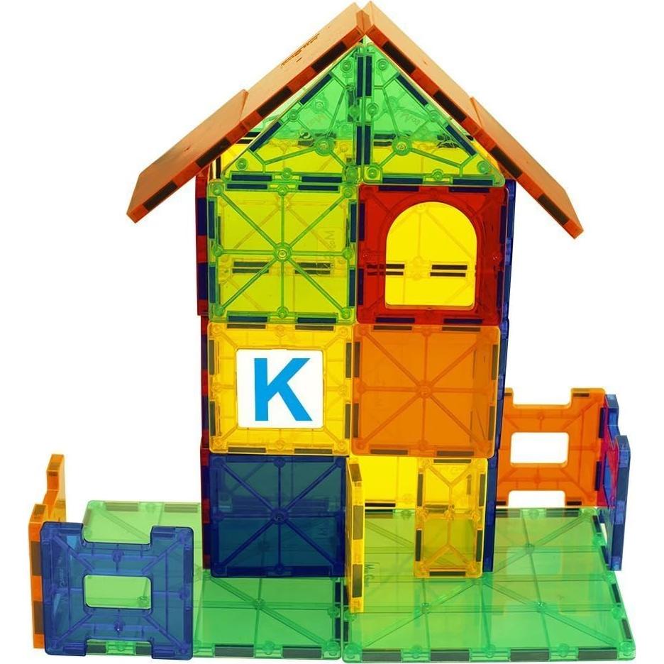 Magnet Tiles - Clear Magnetic 3D Building Blocks - Educational Toys, Games, Activities, Puzzles - Creativity, Motor Skills, Learning Shapes - Storage Bin, 2 Car Base, 120pcs, 13 Click-Ins