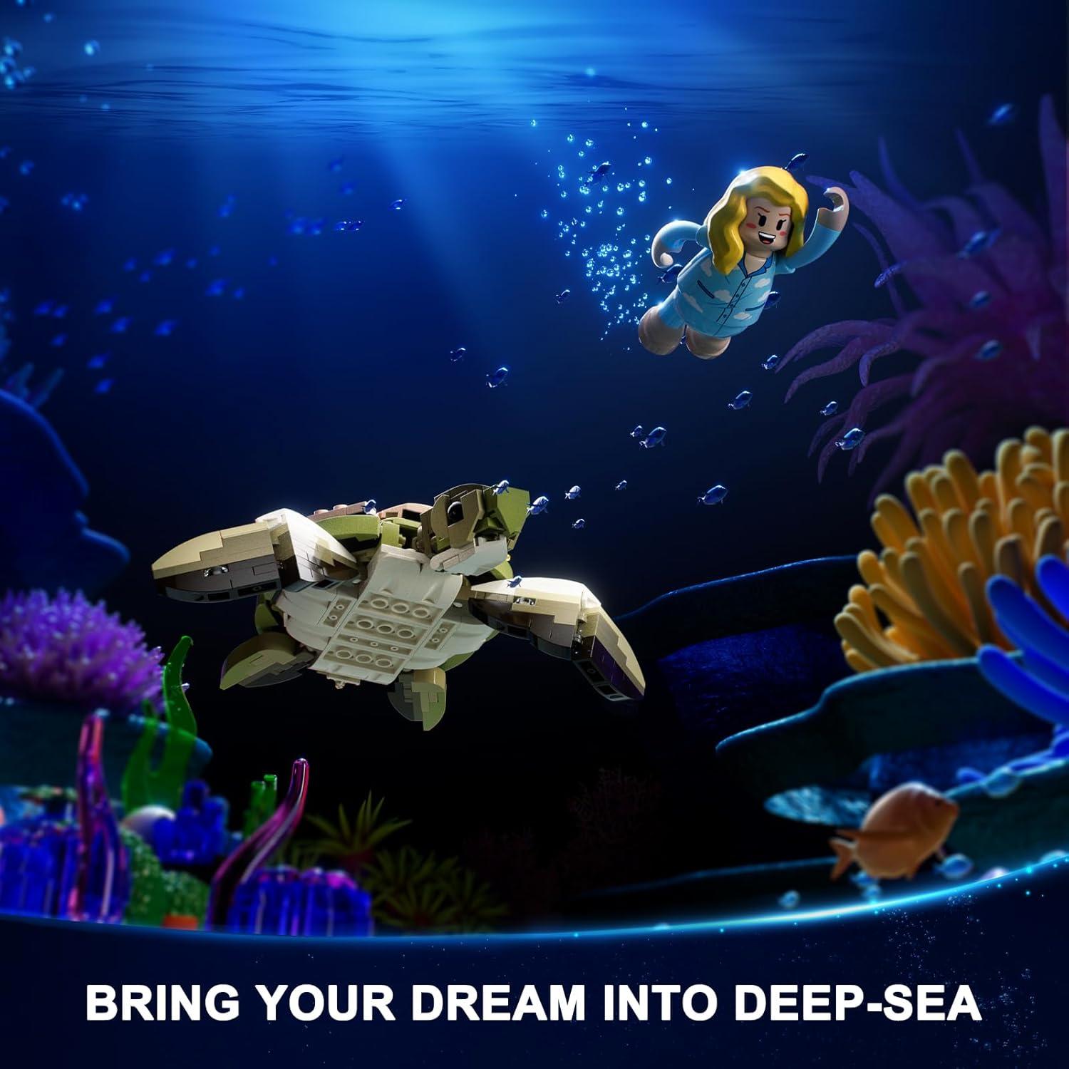 Conjunto de Bloques de Construcción FUNWHOLE Tortuga Arrecife 835 Piezas