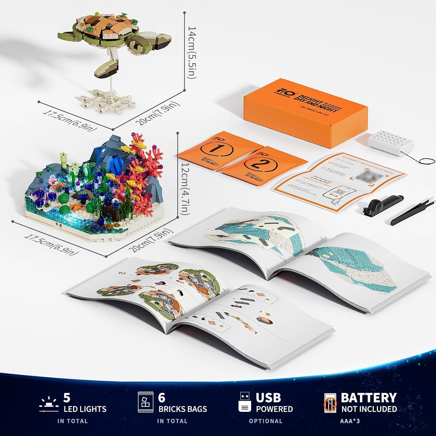 Conjunto de Bloques de Construcción FUNWHOLE Tortuga Arrecife 835 Piezas