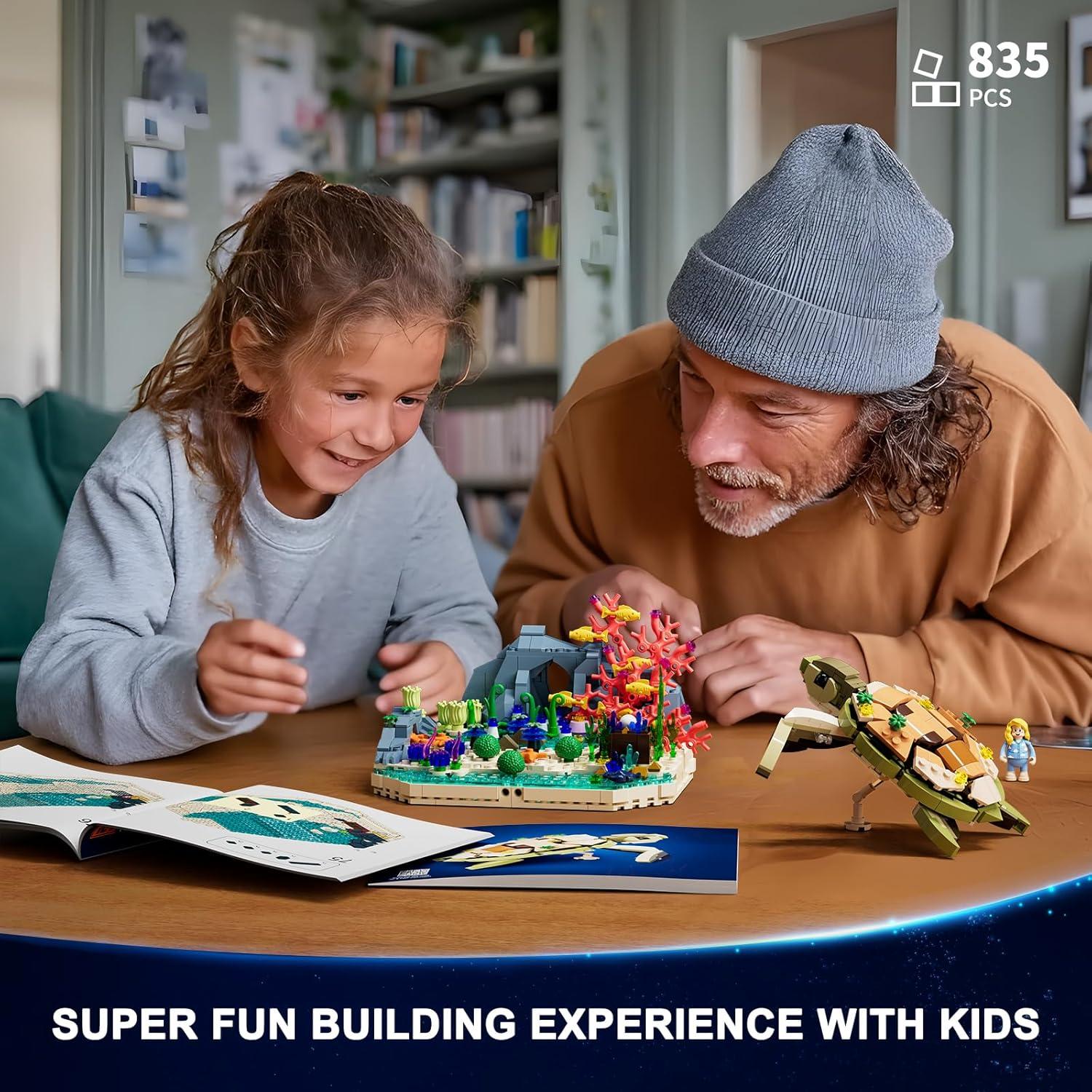 Conjunto de Bloques de Construcción FUNWHOLE Tortuga Arrecife 835 Piezas