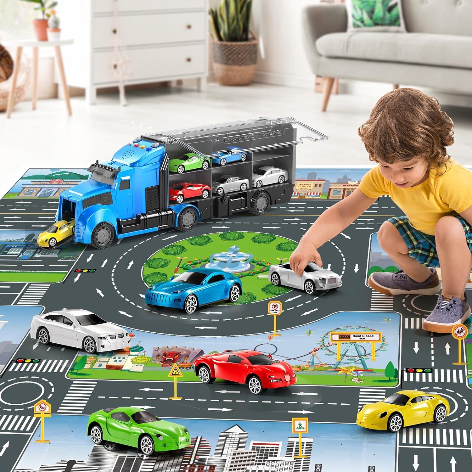 Juego de Camiones de Carreras NIPLOOOW con Alfombrilla 81x69cm