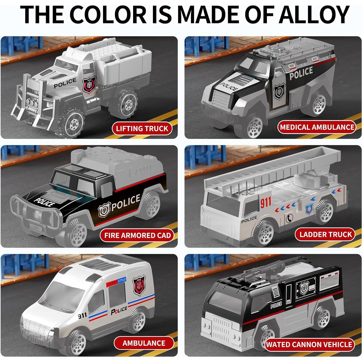 Juego de Camiones de Policía NIPLOOOW con Alfombrilla 81x69cm