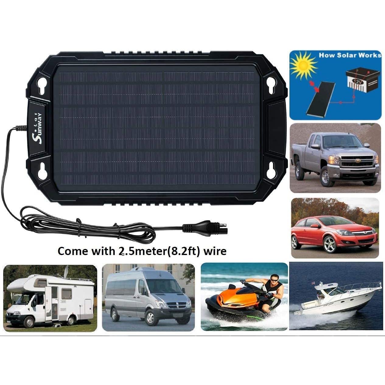 Cargador Solar Sunway 8W 12V para Baterías de Vehículos