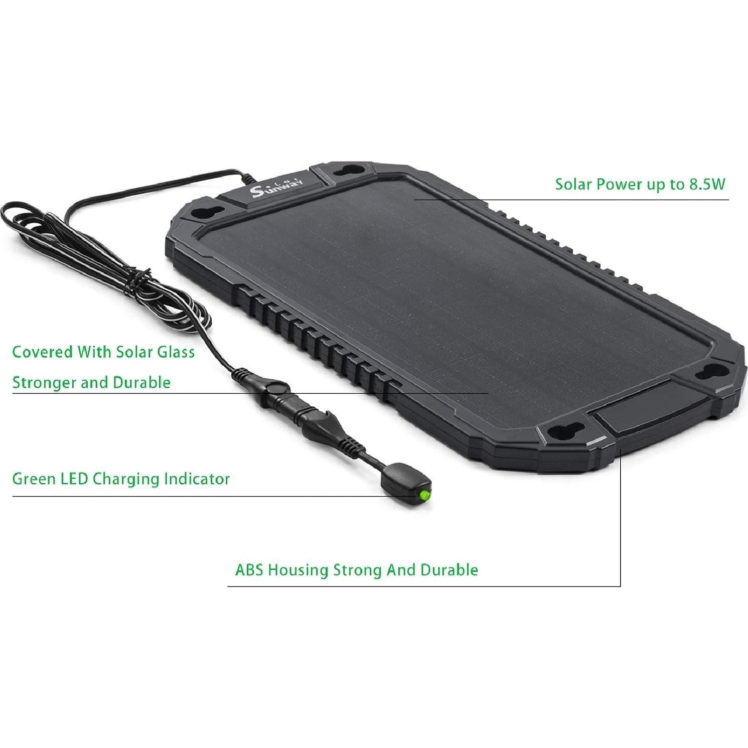 Cargador Solar Sunway 8W 12V para Baterías de Vehículos