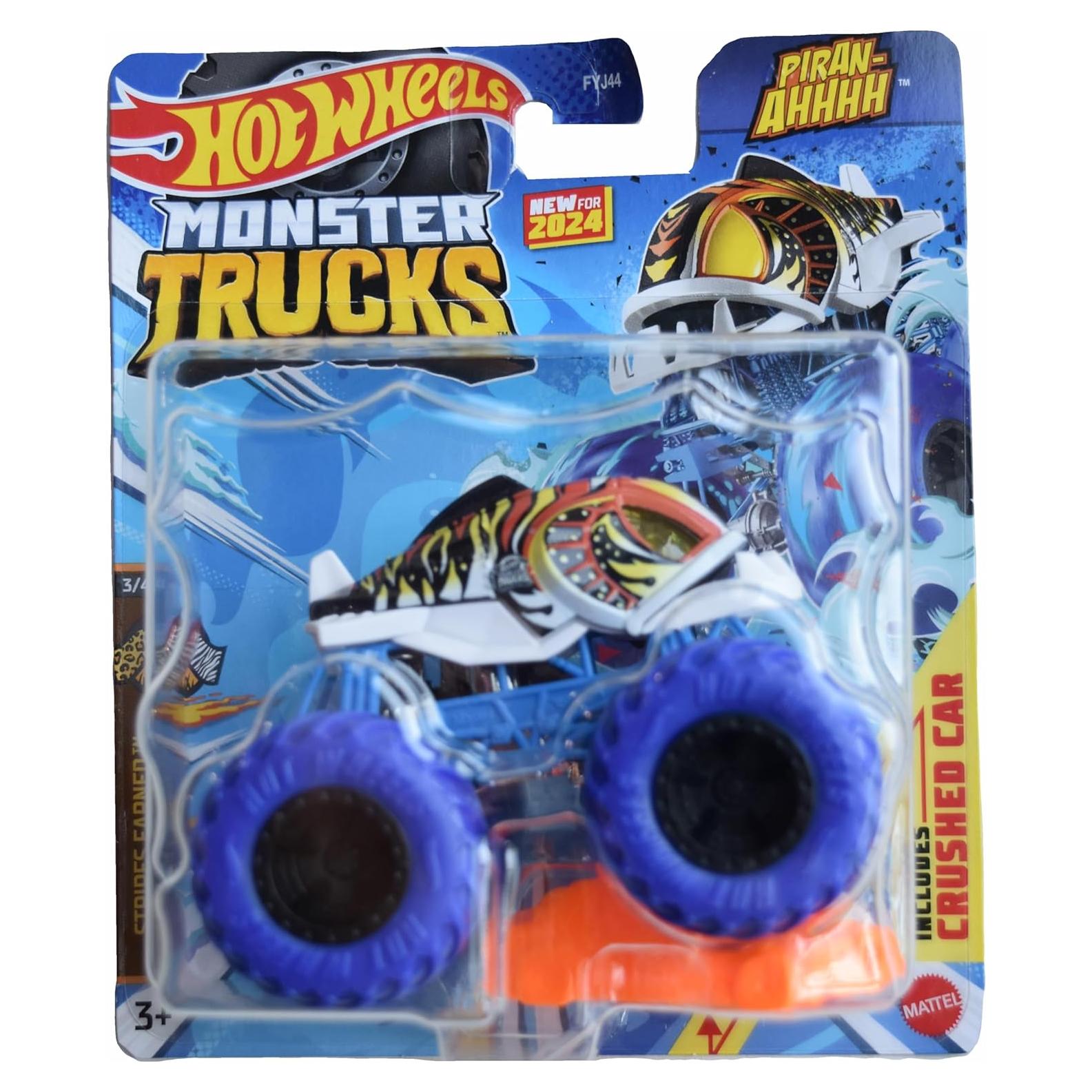 Hot Wheels Monster Trucks Piran-Ahhhh 1:64 con Coche Aplastado