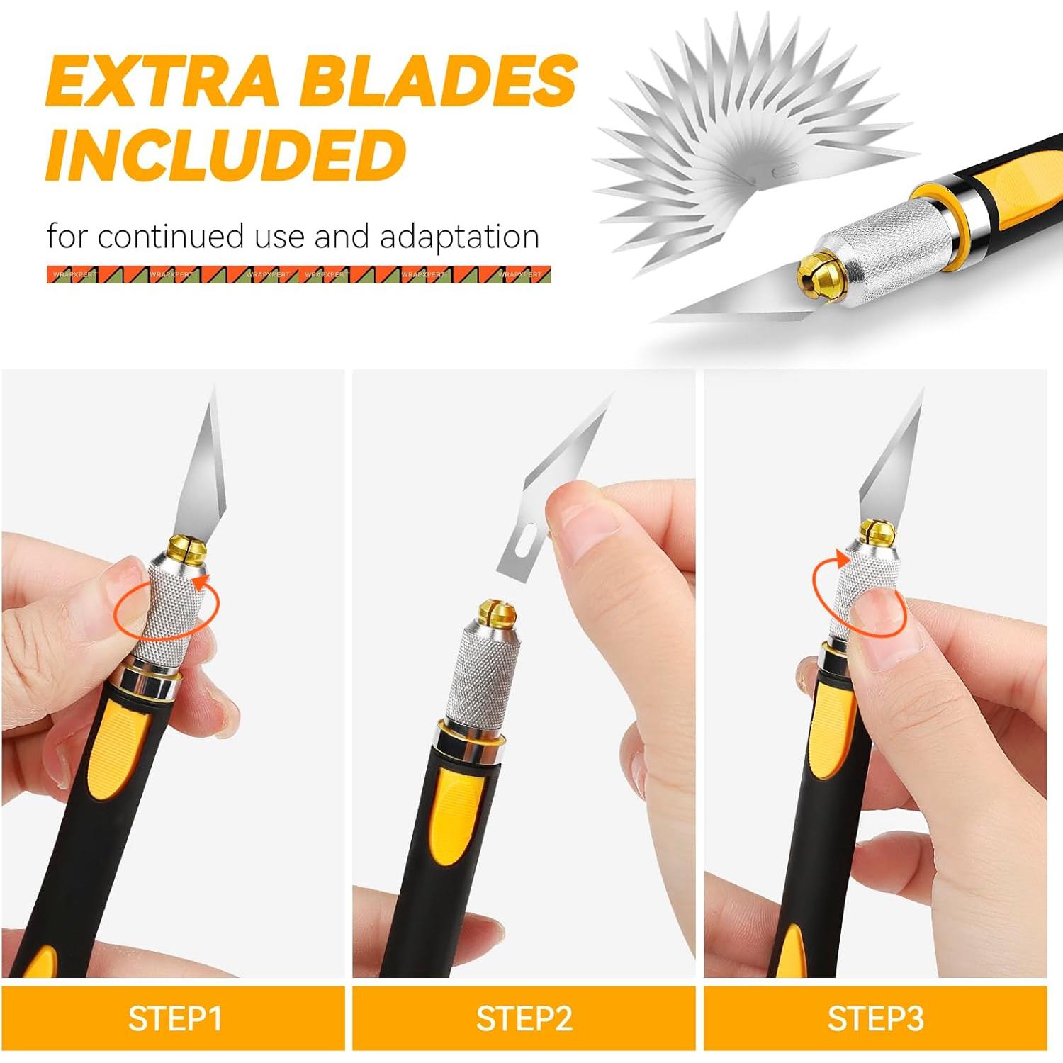 Conjunto de cuchillos de hobby WRAPXPERT 2PCS con 20 cuchillas