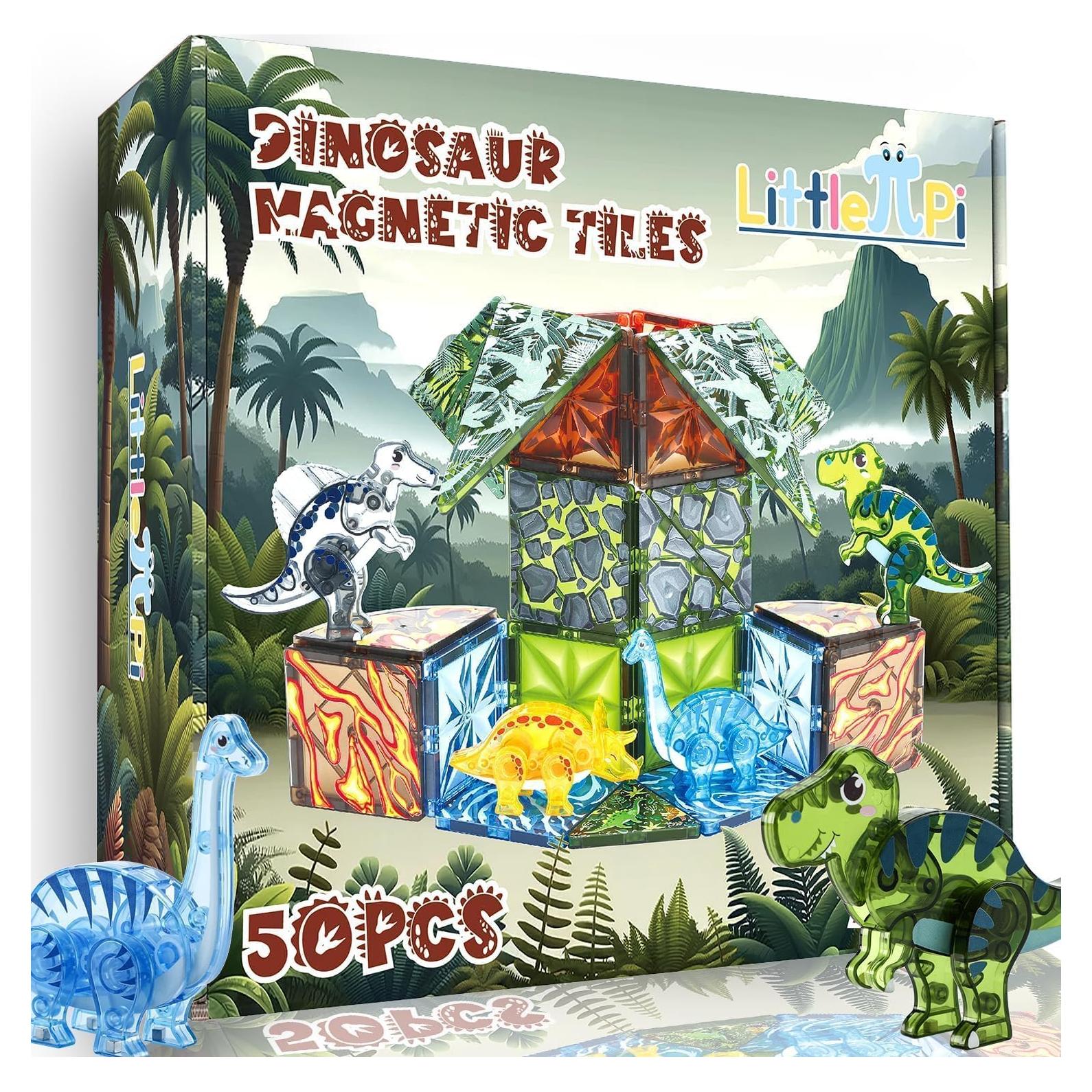 Juguetes de Azulejos Magnéticos Dinosaurios Little Pi Toy 50 Piezas