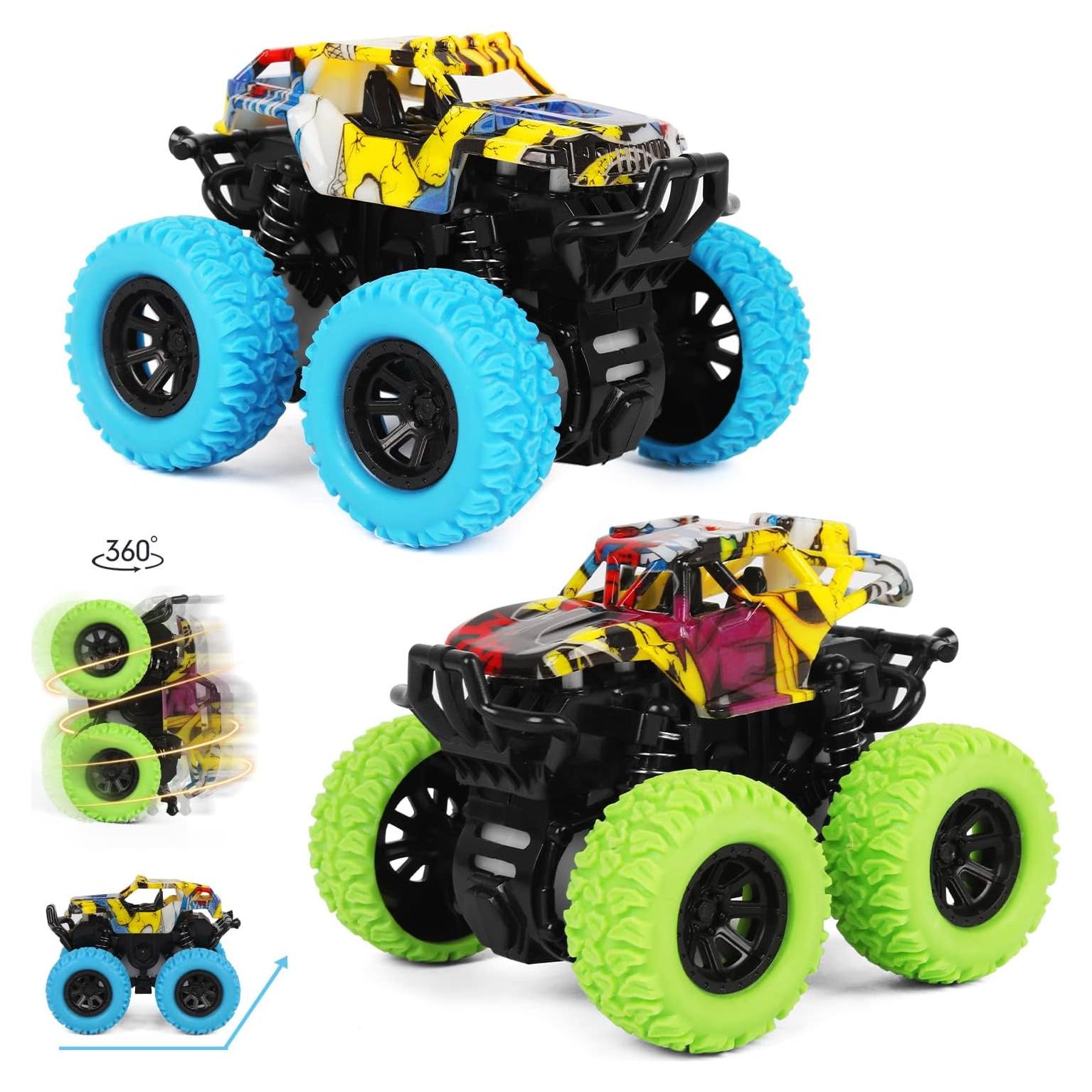 Coches de Fricción Monster Truck SANMERSEN - 2 Paquete Azul y Verde