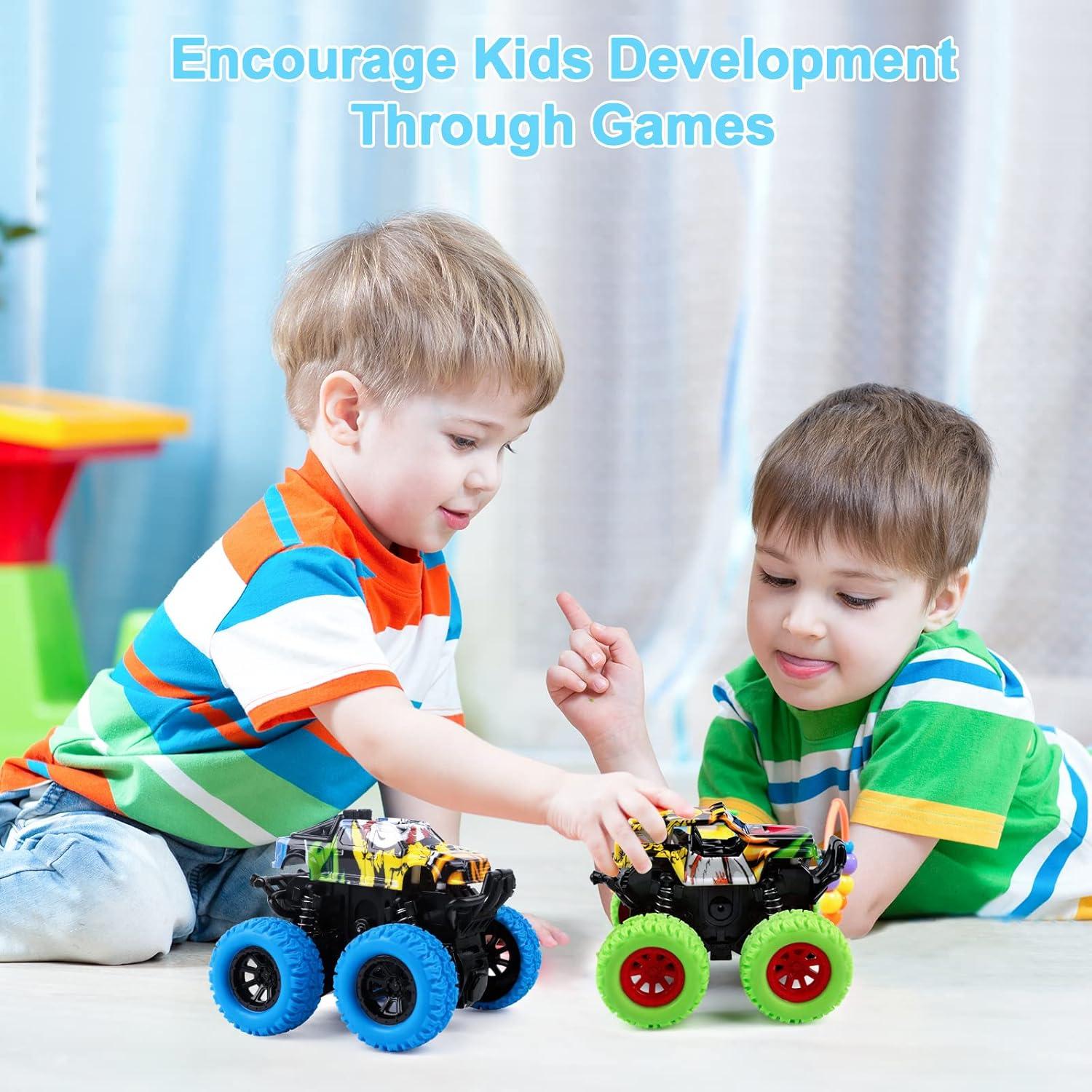 Coches de Fricción Monster Truck SANMERSEN - 2 Paquete Azul y Verde