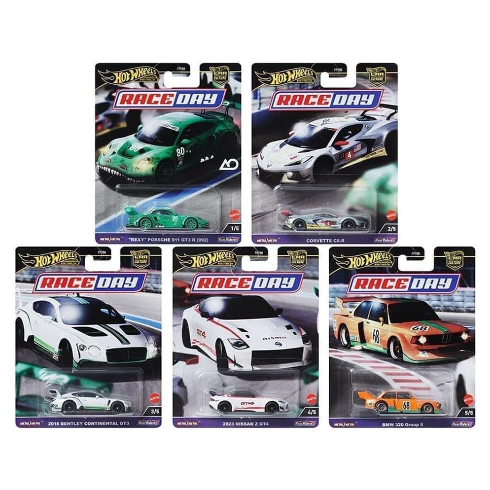 Colección de coches de carrera Hot Wheels - 5 modelos de metal