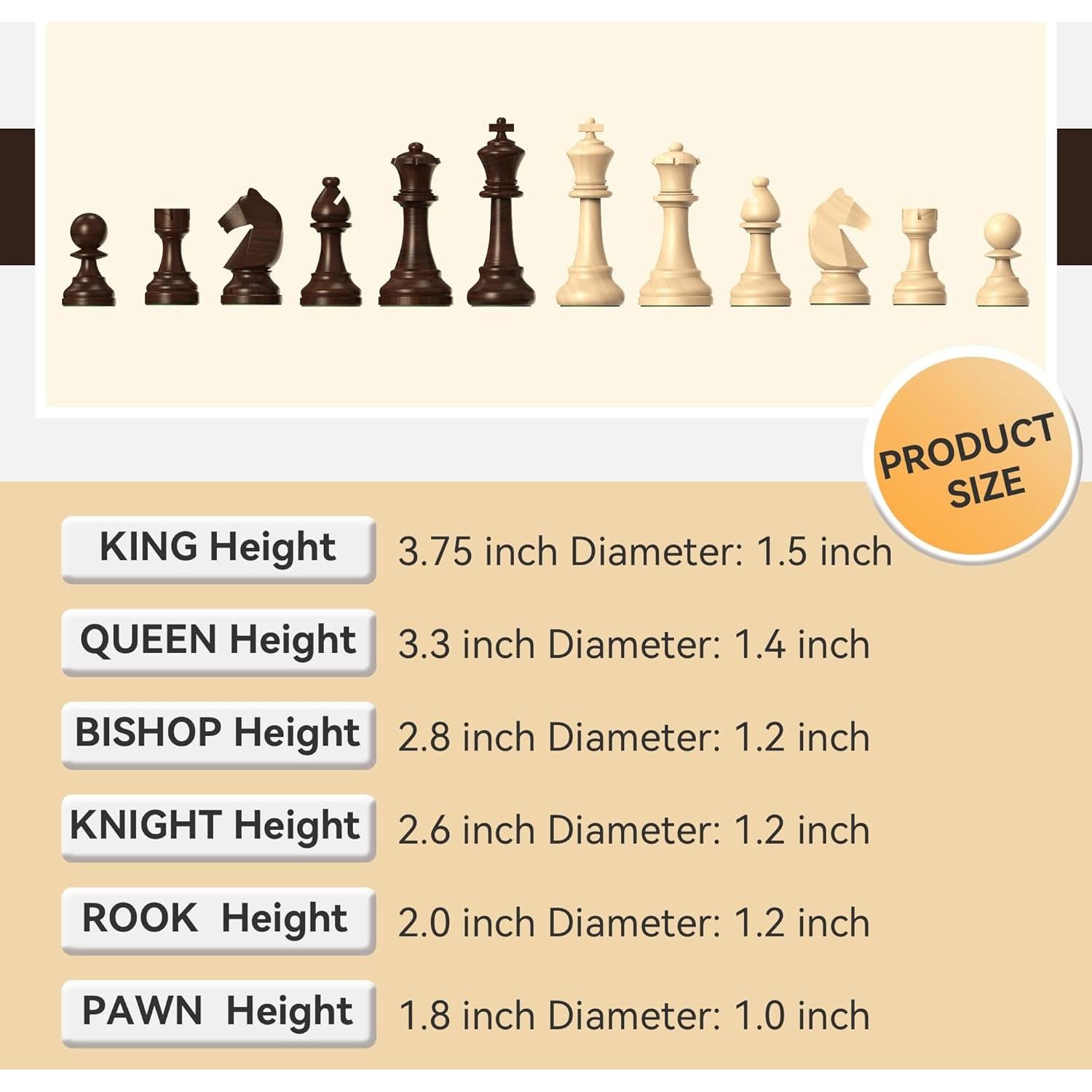 Juego de Ajedrez de Madera Grande Doowroodni Rey 9.53 cm